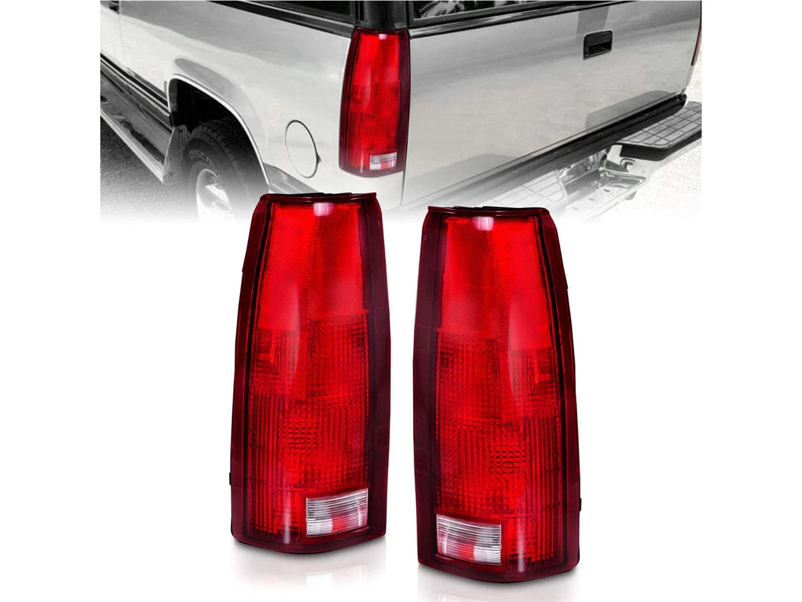 OE Replacement Halogen Tail Lights For Chevy GMC c1500 C/K C10 Silverado Sierra Tahoe Yukon Full-Size Blazer - Driver and Passenger Side, Vehicle Light Assembly, Red