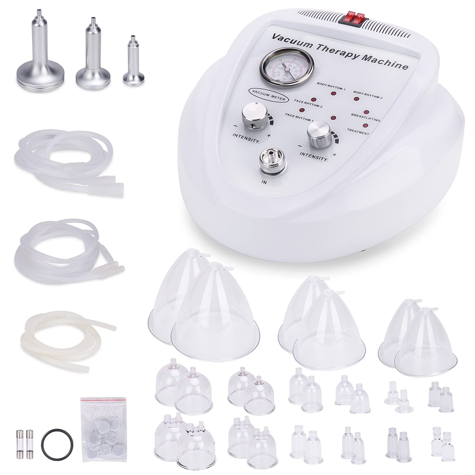 Vacuum Therapy Cupping Machine with 30 Cups and 3 Metal Gua Sha Handles for Salon SPA, Body, Back, Face Massage Care