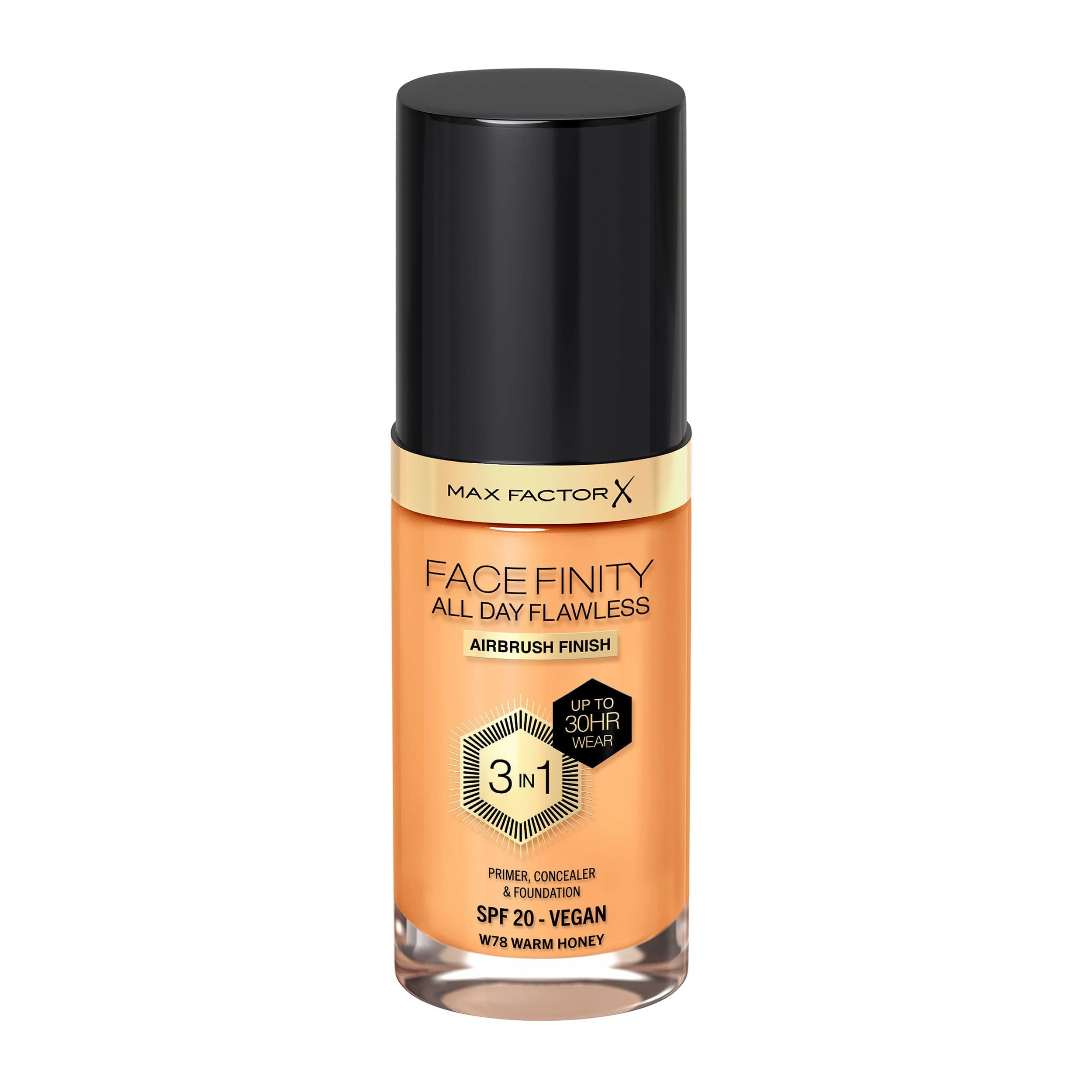 Max Factor Facefinity 3-in-1 All Day Flawless Liquid Foundation, SPF 20 - 78 Warm Honey, 30 ml