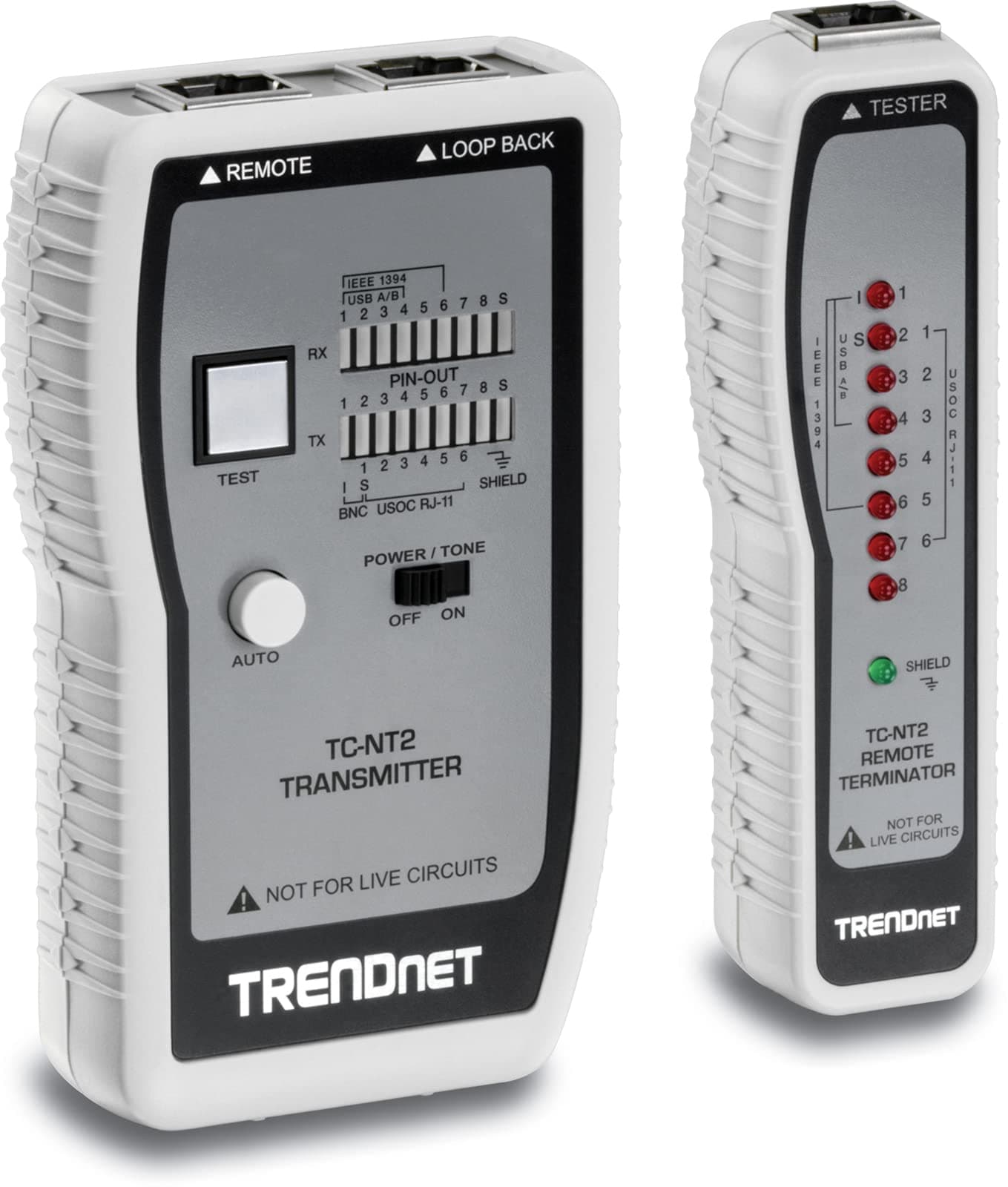 TRENDnet Network Cable Tester, Tests Ethernet, USB and BNC Cables, Accurately Test Pin Configurations up to 300m (984 ft), Local and Remote Testing, Includes BNC to Ethernet Converters, White, TC-NT2