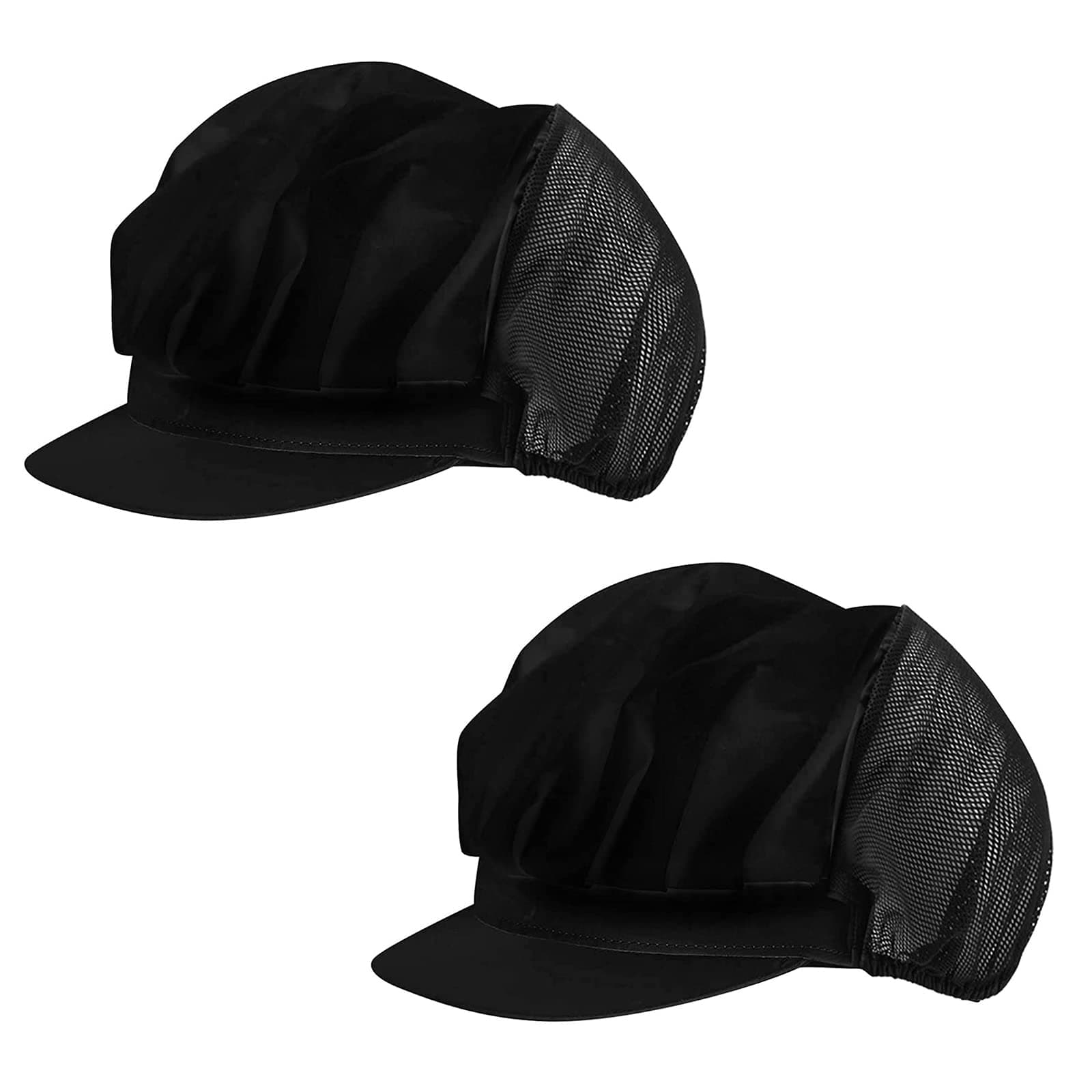 2 Pcs Chef Hat Black Adjustable Cooking Cap with Brim Half Mesh Half Cloth Catering Hats Breathable Unisex Hair Cover Cooling Hat for Kitchen Restaurant Cooking