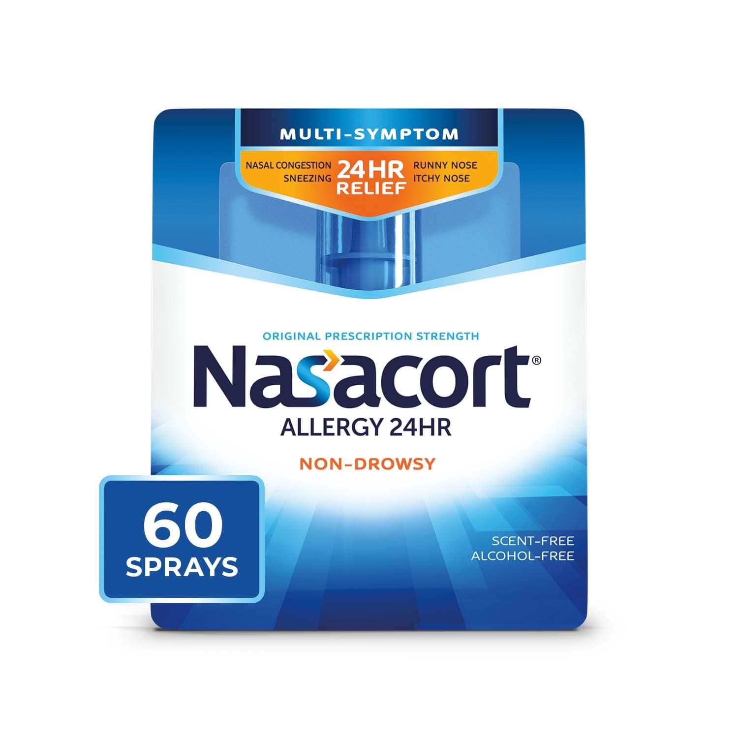 24HR Allergy Nasal Spray for Adults, Non-drowsy & Alcohol Free, 60 Sprays, 0.37 fl. oz.