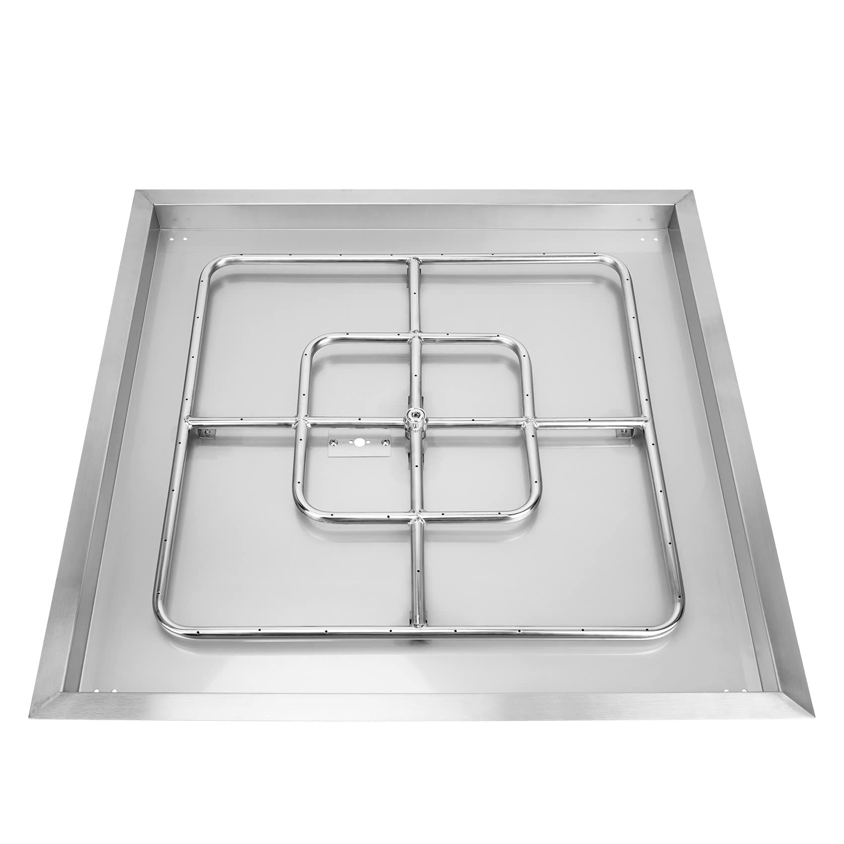 Stainless Steel Square Fire Pit Flat Pan with Burner Ring Assembly, 36-Inch