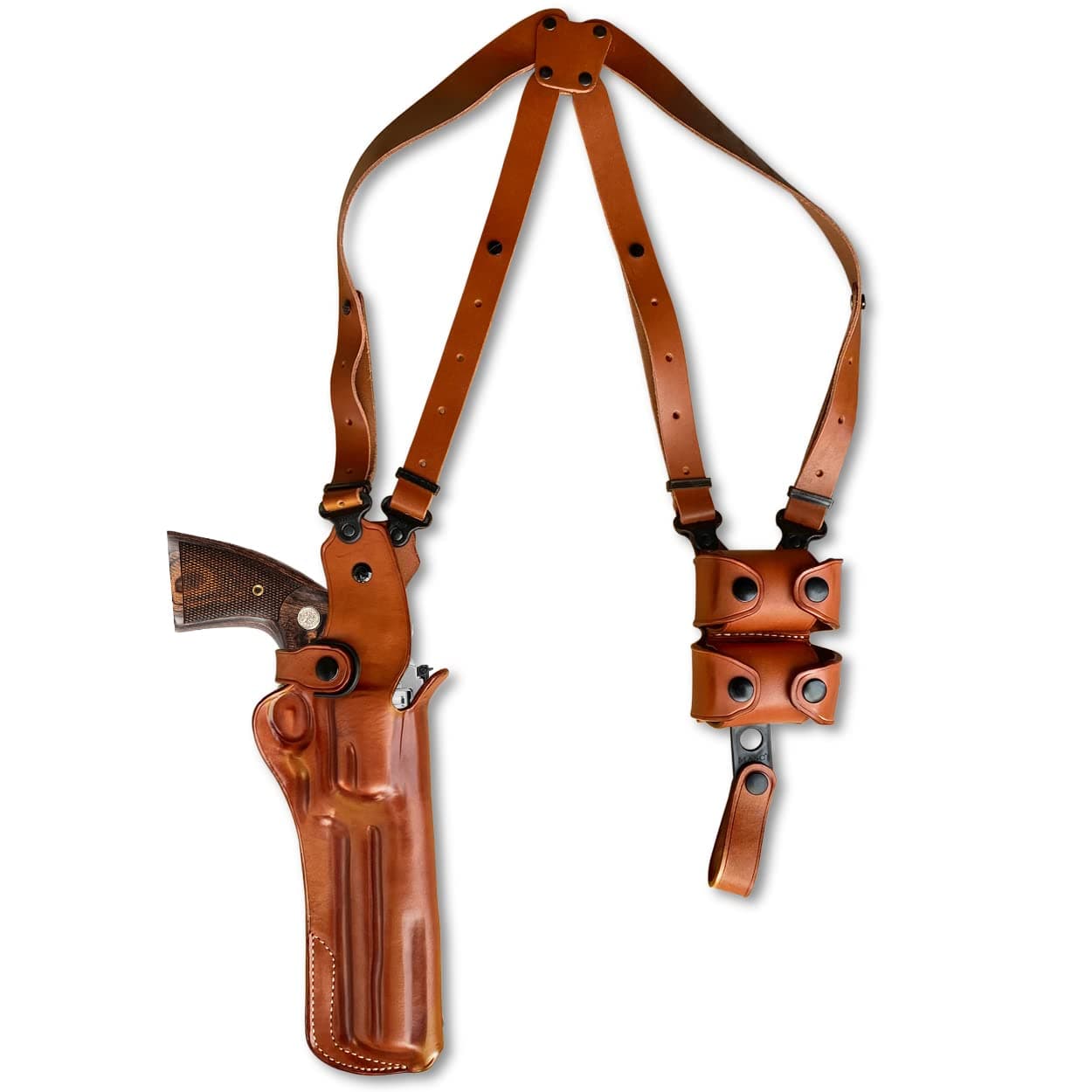 Premium Leather Vertical Shoulder Holster System with Double Speed Loader Pouch, Fits Python Revolver 6-inch, Right Hand Draw, Brown Color #1306#