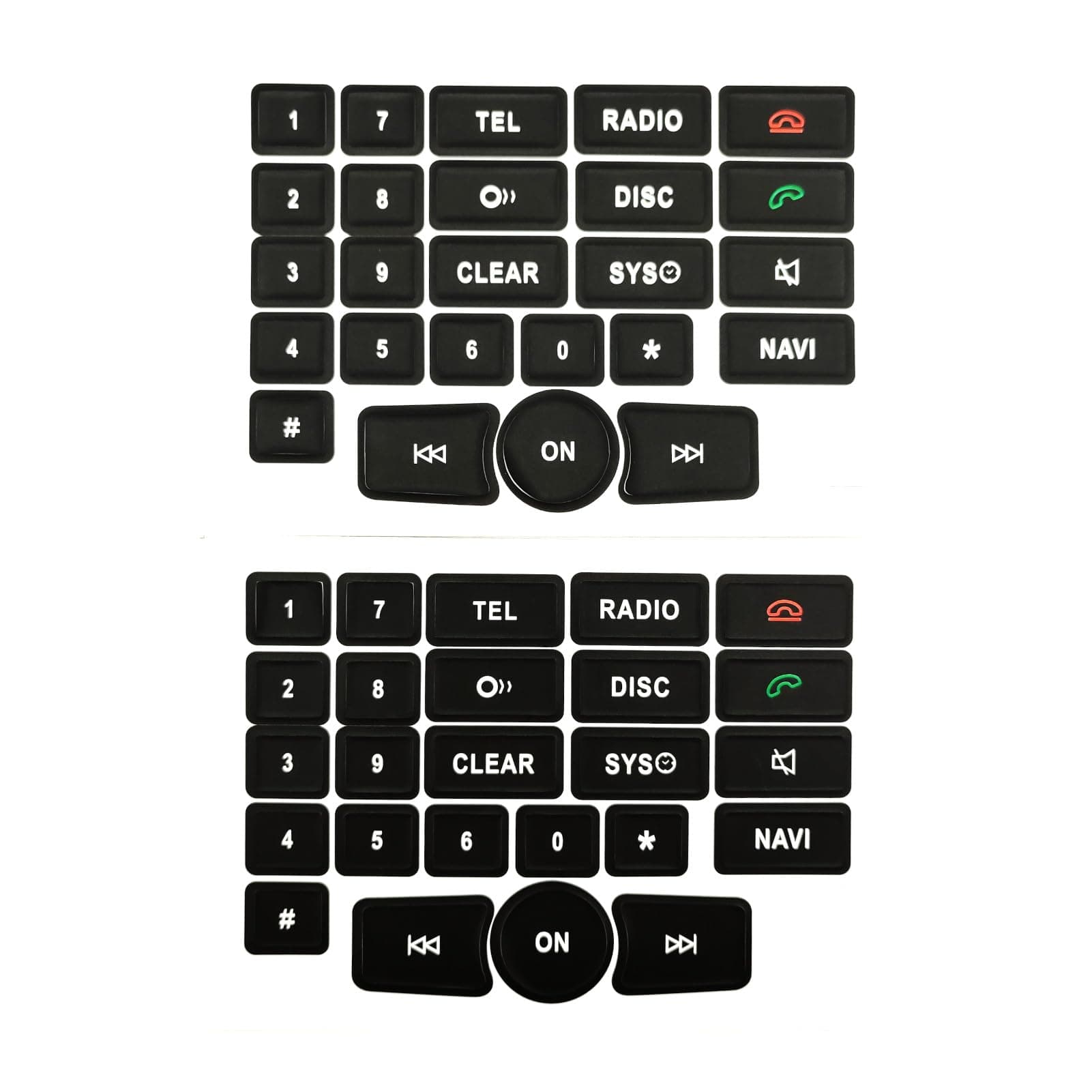 Interior Button Repair Sticker Kit Decals Steering Wheel, AC Control, Window Switch , Radio Number, Door Lock, Seat Memory Switch Button Stickers Compatible with Benz 2007-2014, 2 Set (Radio