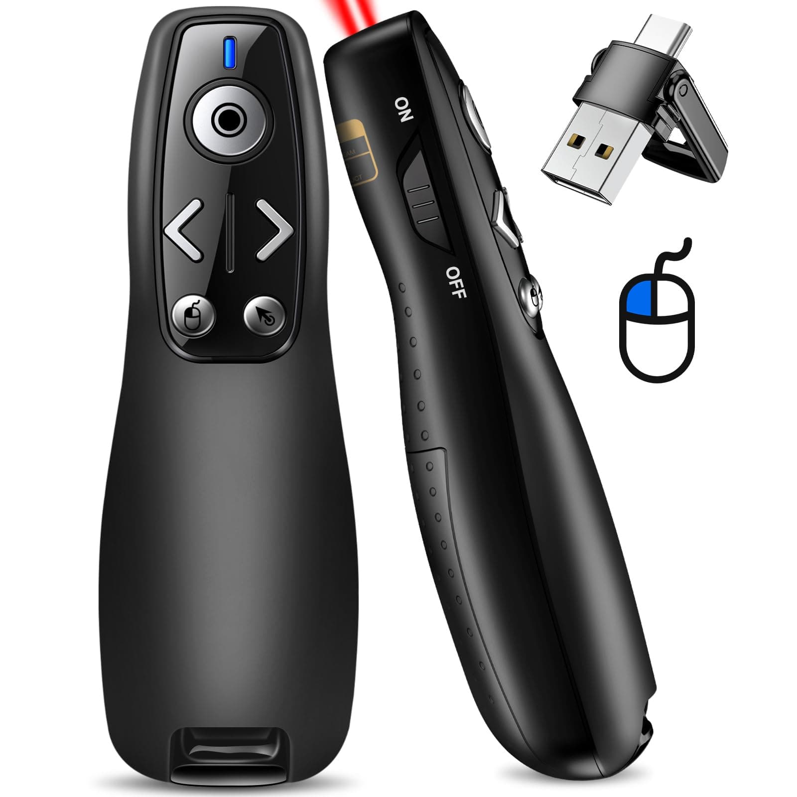 USB Type C Presentation Clicker with Red Light,Wireless Presenter Remote 2.4GHz Pointer for Powerpoint Presentations -Air Mouse Volume Control,Classroom Slide Clicker for MAC Computer Laptop PC