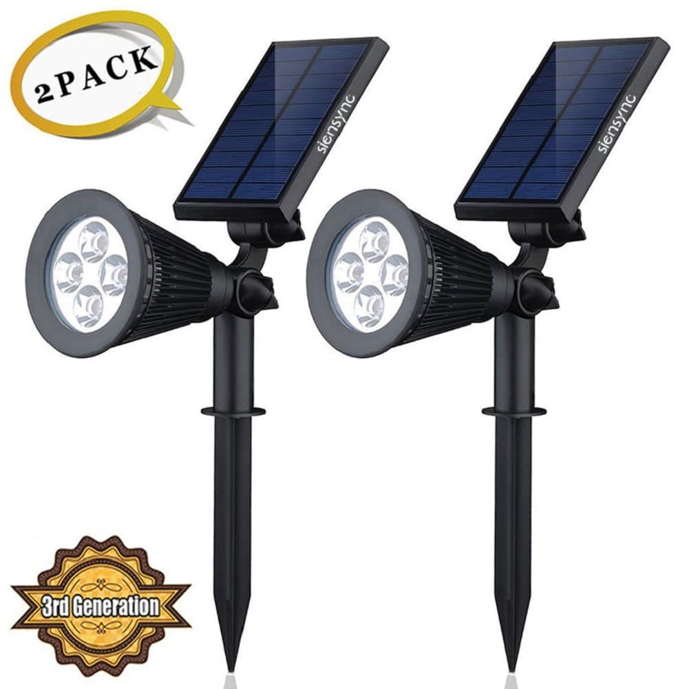 Solar LED Lights (2 Pack) [3rd Generation] Siensync(TM) 2-in-1 Solar Powered Outdoor Spotlight for Landscape Lighting Waterproof Wall Light Bulb Driveway Yard Lawn Pathway Garden