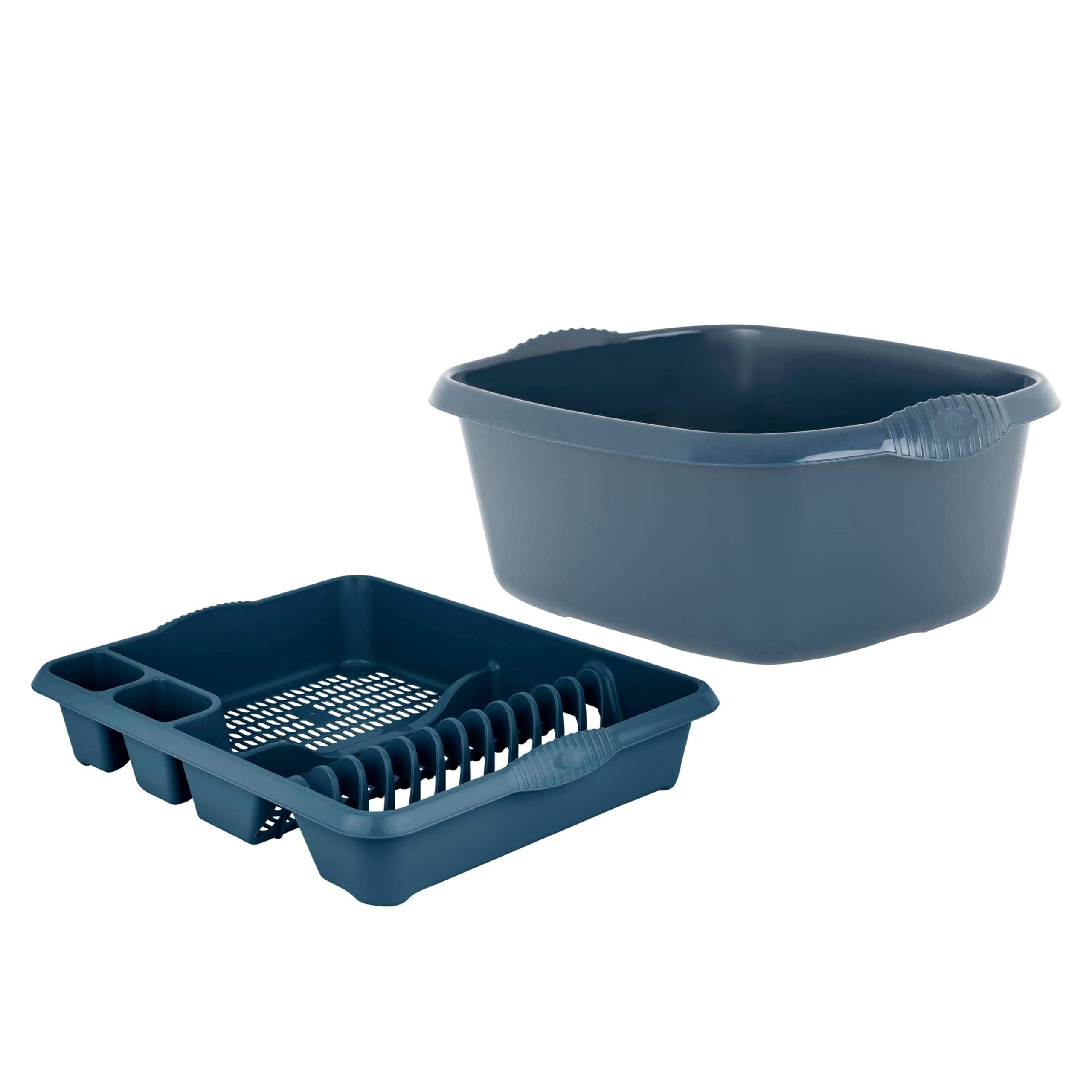 JMS we create smile Midnight Navy 2 Piece Plastic Kitchen Set - Large Dish Drainer & Rectangle Washing UP Bowl