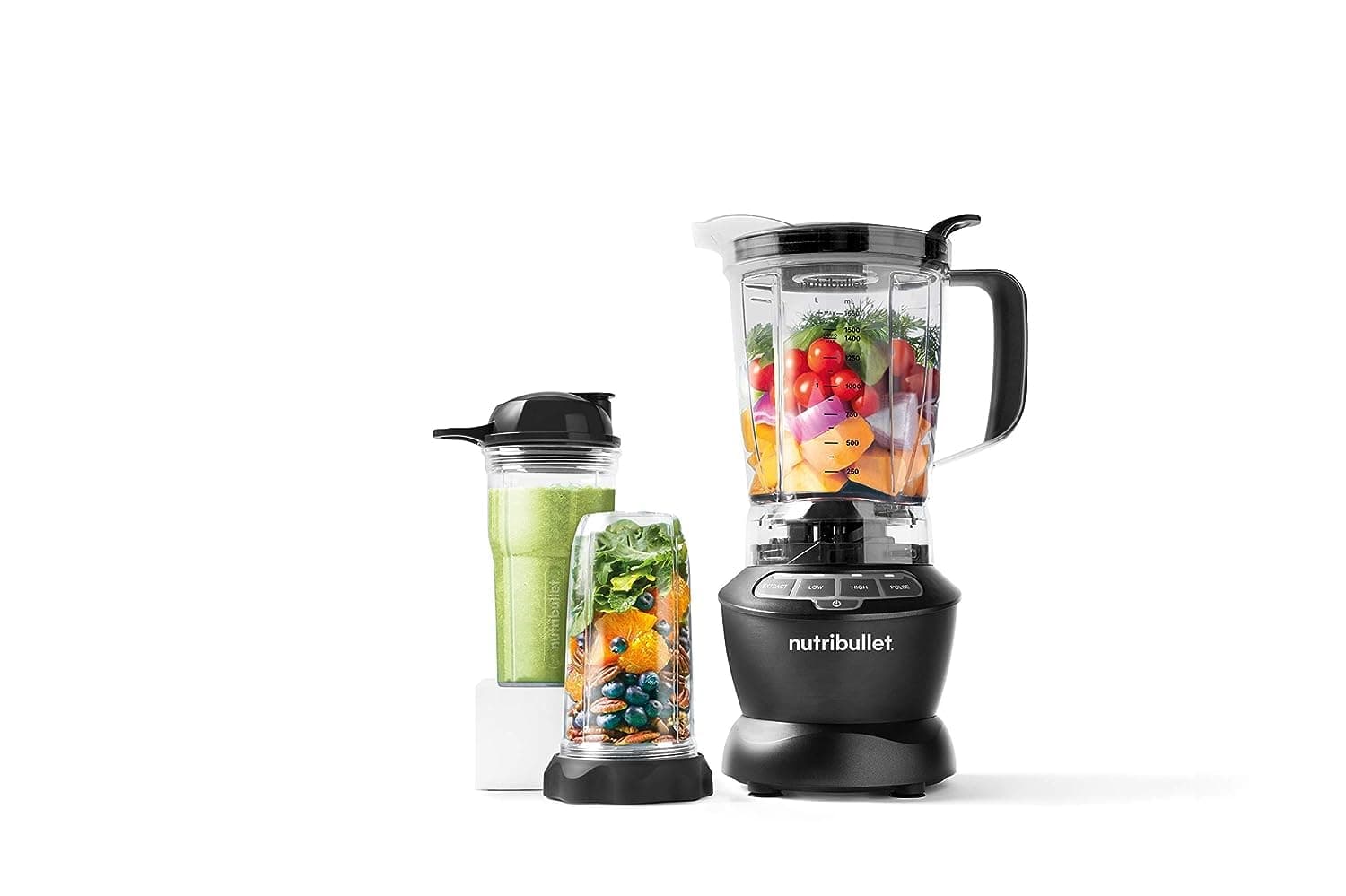 Full Size Blender + Combo , 7 Piece Set, Multi-Function High Speed Blender, Mixer System with Nutrient Extractor, Smoothie Maker, Dark Grey, 1000 Watts, NBC-0910B