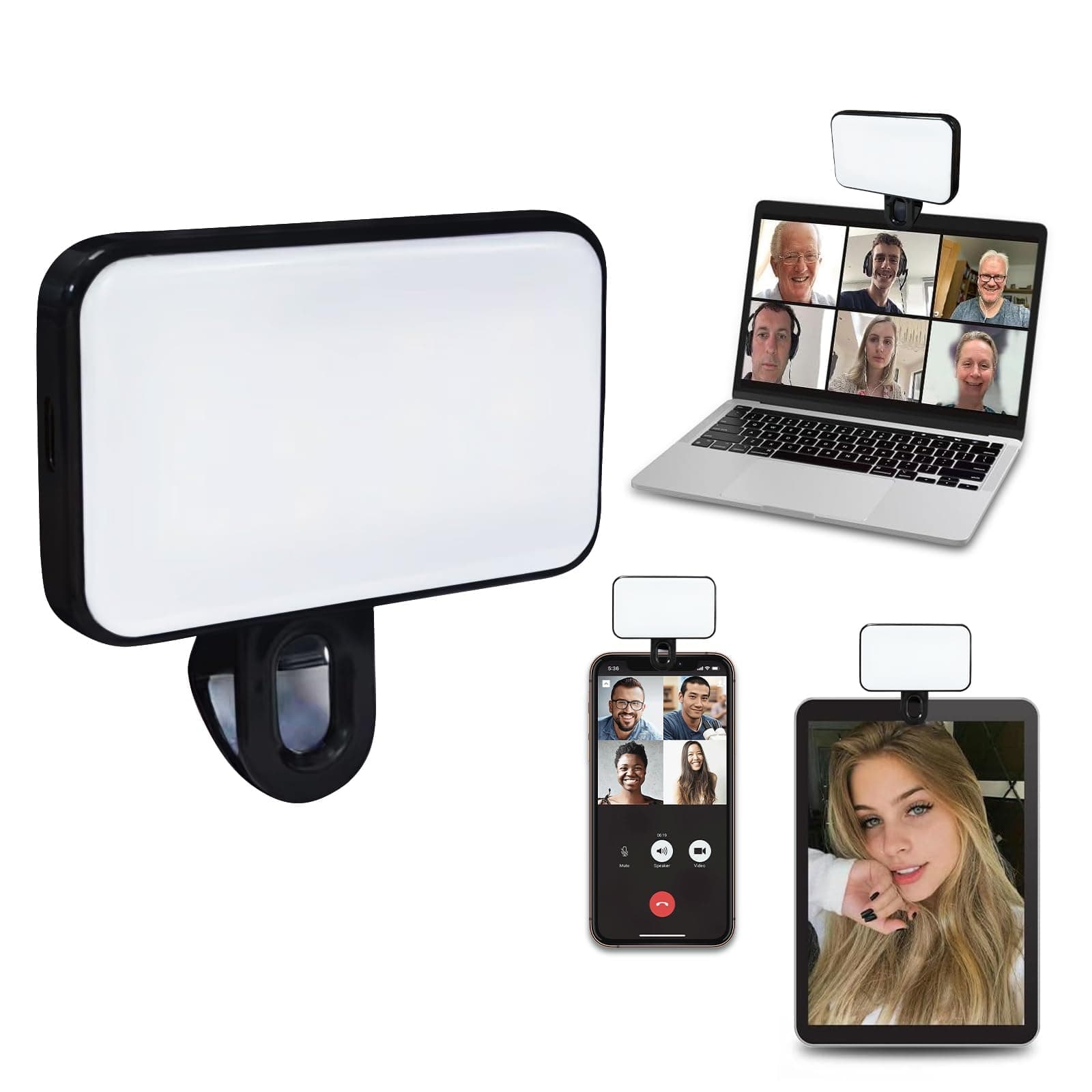 LED Selfie Light, LED Selfie Light with Front & Back Phone Clip, with 3 Lighting Mode, Portable Phone Ring Light for Makeup, Selfie, Vlog, Video Conference, for Phone, iPad, Camera, Laptop