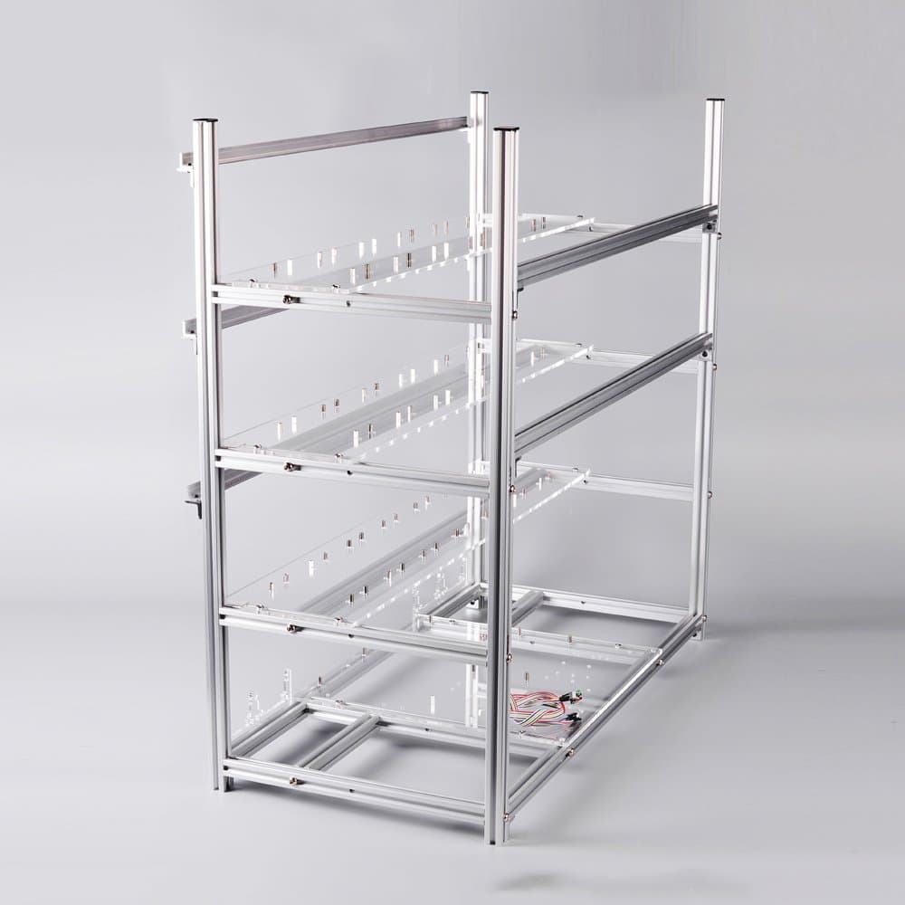 19 GPU Open Air Mining Case Rig Aluminum Stackable Computer ETH Frame Miner Rack Unassembled (Only Frame and Fan Brackets Included)