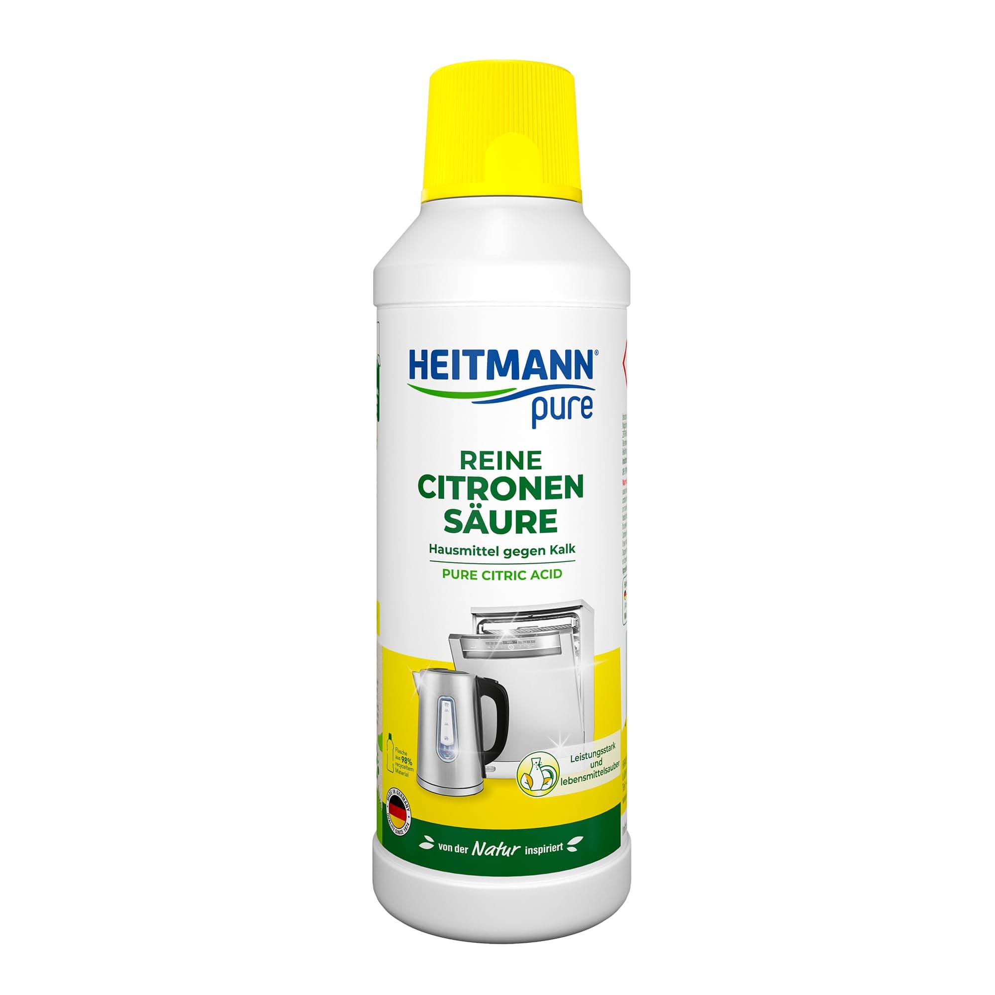 HEITMANN pure Pure Citric Acid, Liquid Organic Descaler for Kitchen and Bathroom, Effective Against Limescale Deposits, 100% Natural Ingredients, Food Clean, 500 ml