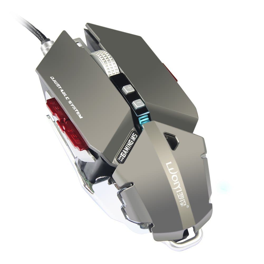 Adjustable Length Gaming Mouse 4000 DPI 10 Buttons Optical Wired Professional Mechanical Game Mice Support Macro Programming(RGB Led lights) (Gray)