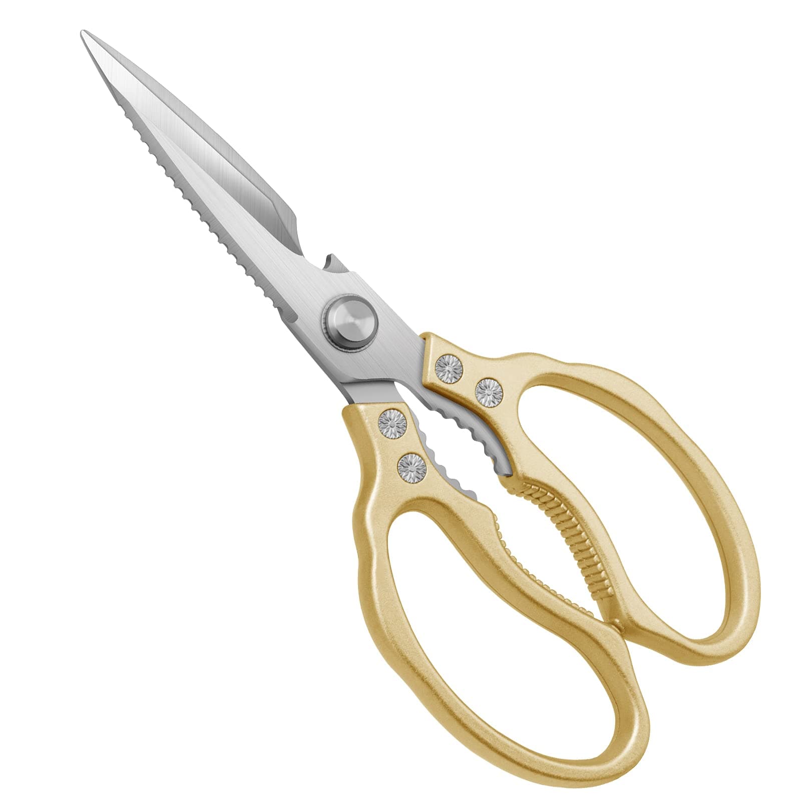 CGBE Kitchen Scissors All Purpose Heavy Duty, Ultra Sharp Stainless Steel Kitchen Shears Dishwasher Safe, Cooking Shears for Chicken, Poultry, Fish, Meat, Herbs & Grapes with Non-Slip Grips - Gold