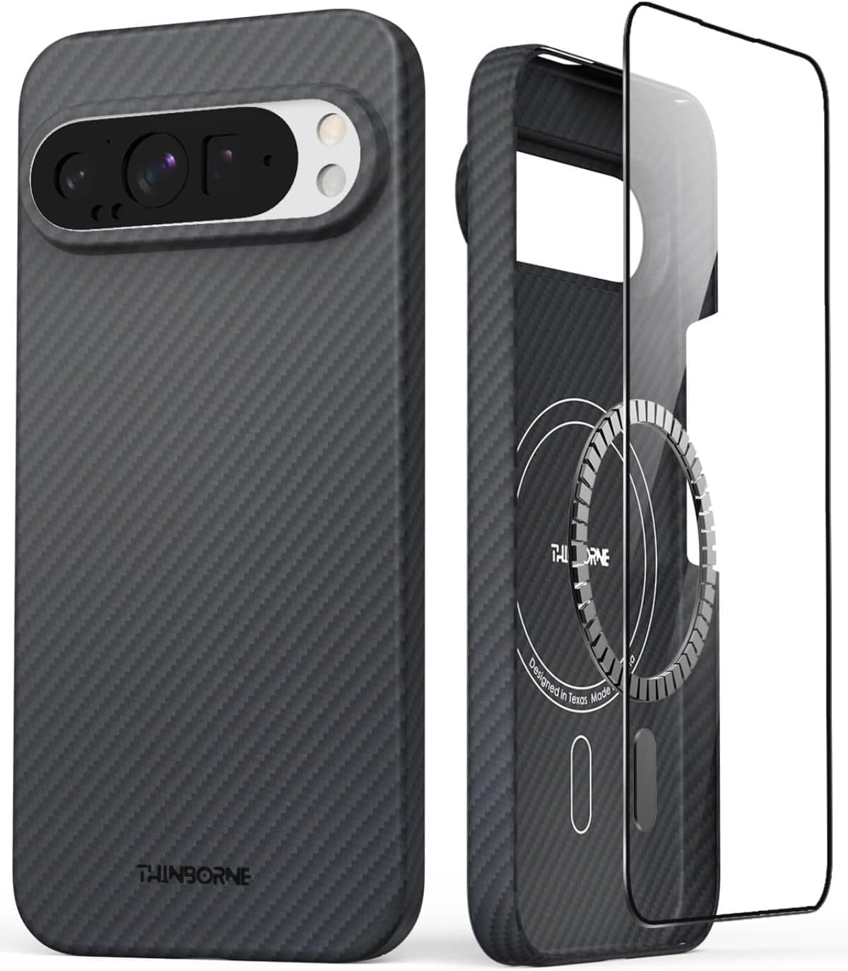 Thinborne Compatible with Google Pixel 10 Pro XL Case, [600D Aramid Fiber] [Magnetic] [Ultra Thin] [Minimalist Style] [Carbon Fiber] - Black