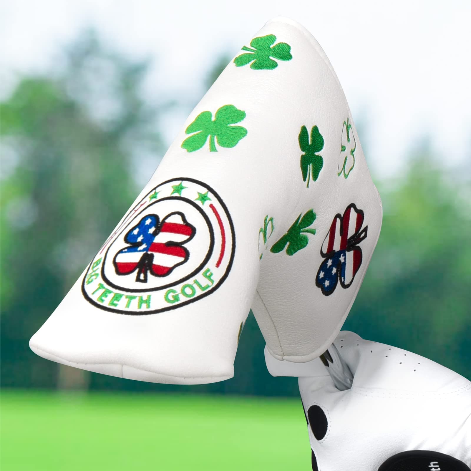 BIG TEETH Golf Blade Putter Cover Headcover Club Protector Magnetic Bar Closure Lucky Putter Cover Irish Luck Charms