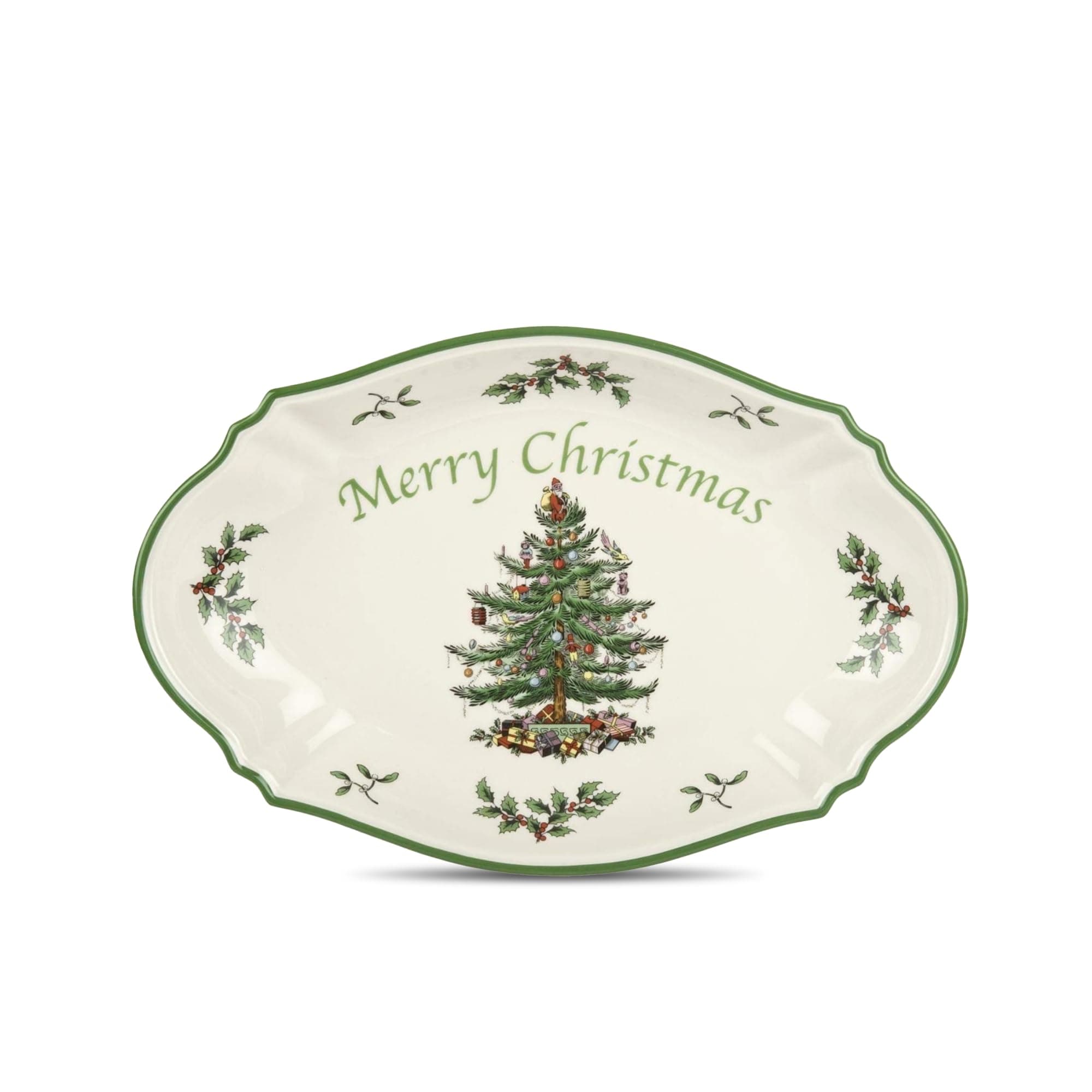 Spode Christmas Tree Oval Festive Tray - 11-Inch Rectangular Earthenware Serving Tray, Holiday Tableware - Seasonal Trays for Entertainment - Dishwasher, Microwave, Oven Safe