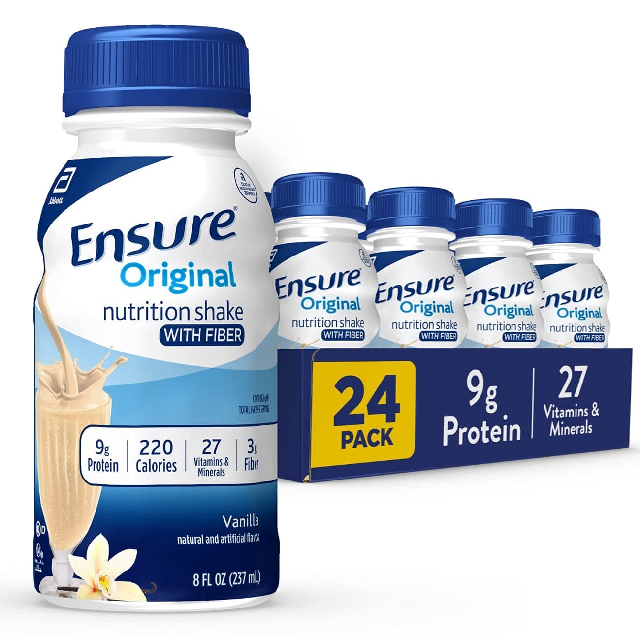 Ensure Original Vanilla Nutrition Shake With Fiber | Small Meal Replacement Shake | Ready to Drink | 9g Protein, 27 Vitamins and Minerals | 8 fl oz - 24 Pack
