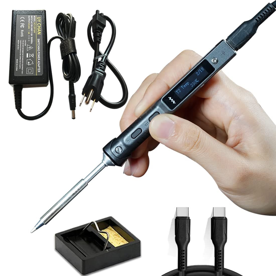 Upgraded Original TS100 Digital OLED Programmable Pocket-size Smart Mini Outdoor Portable Soldering Iron Station Kit Embedded Interface DC5525 Acceleration Sensors STM32 Chip Fast Heat (B2)