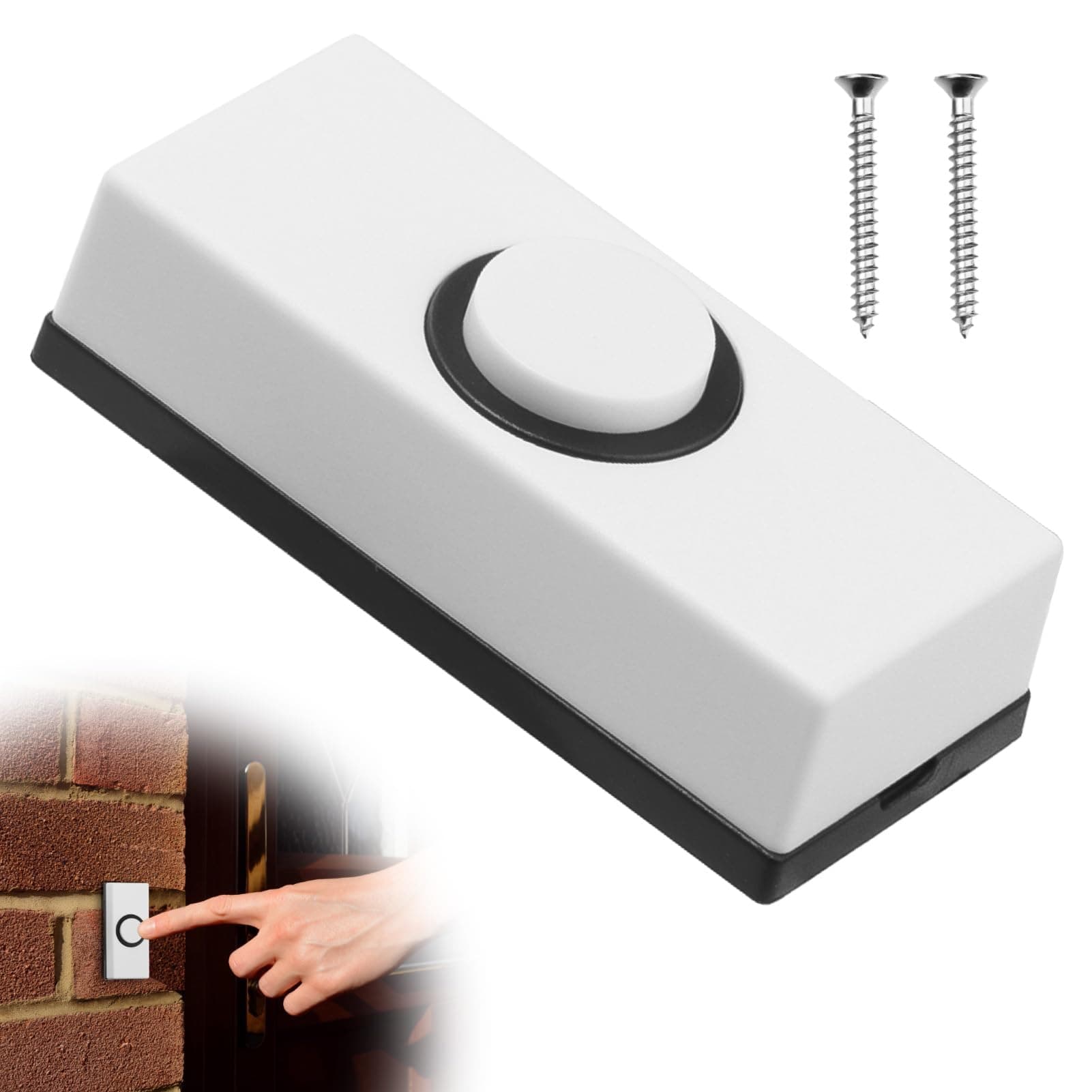 Wired Door Bell Button, Universal Wired Doorbell Push with 2Pcs Screws 55*24*14mm Wall Mounted Non-Illuminated Weatherproof Plastic Button Fits Most Doorbell Chimes for Home Garage Warehouse (White)