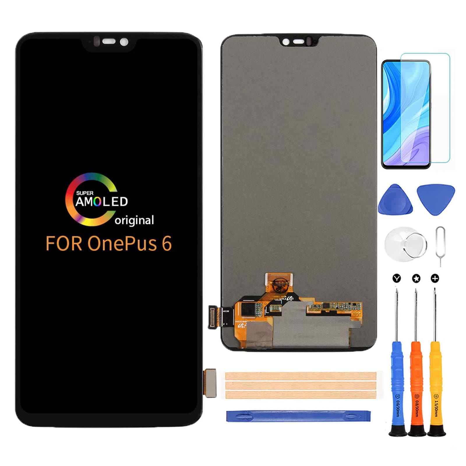 Compatible with OnePlus 6 (Original)LCD Display Screen Replacement,for OnePlus 6 A6000 A6003 Display LCD Panel Repair Parts Kit,with Tempered Glass+Tools+Black