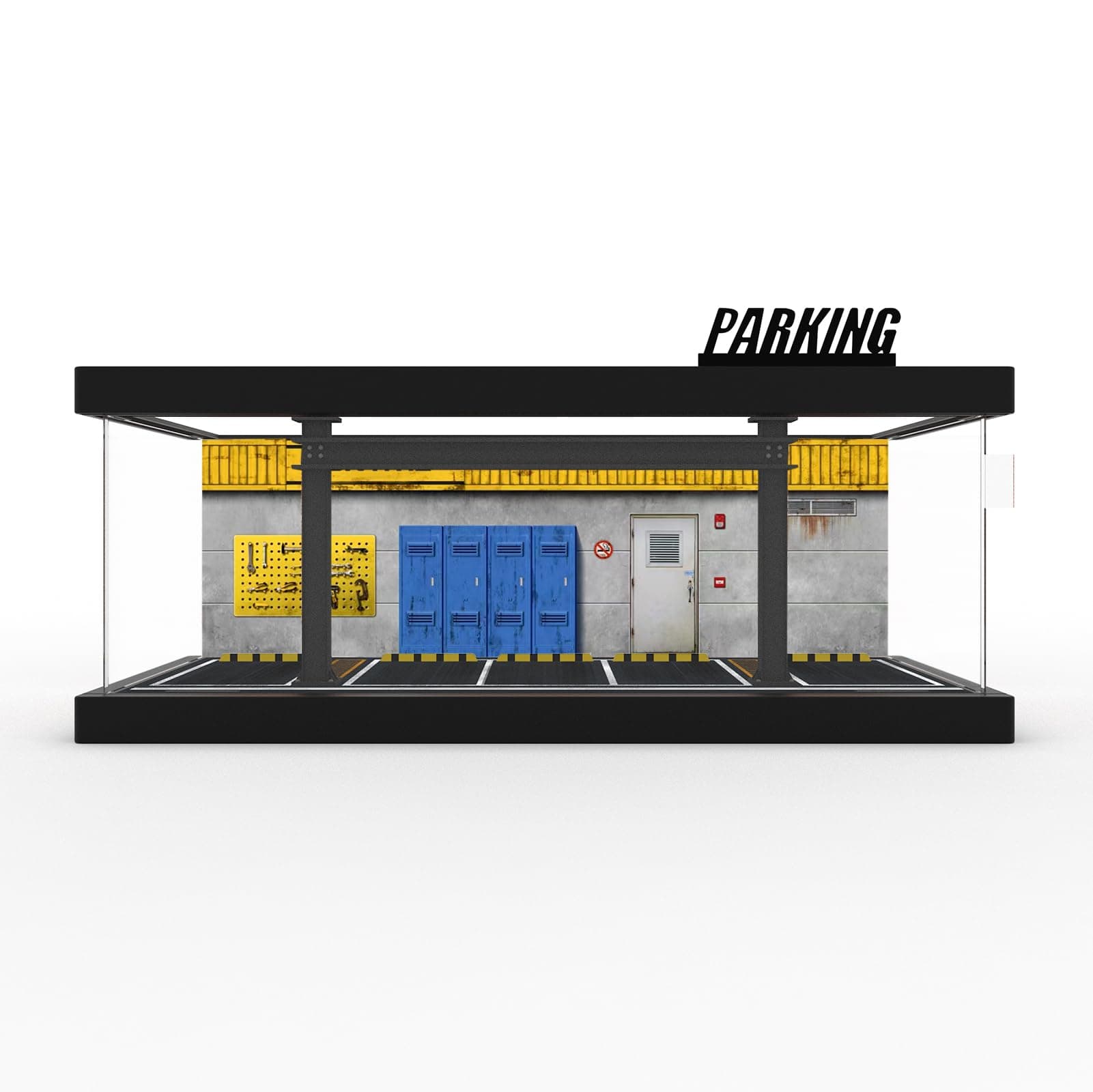 Bivitre 1/64 Diorama Plastic Display Case - Compatible with Hot Wheels Matchbox Mini GT Diecast Cars, for Model Car Display and Storage, Stackable Garage with LED Lights and Acrylic Cover (LM-ReShop)