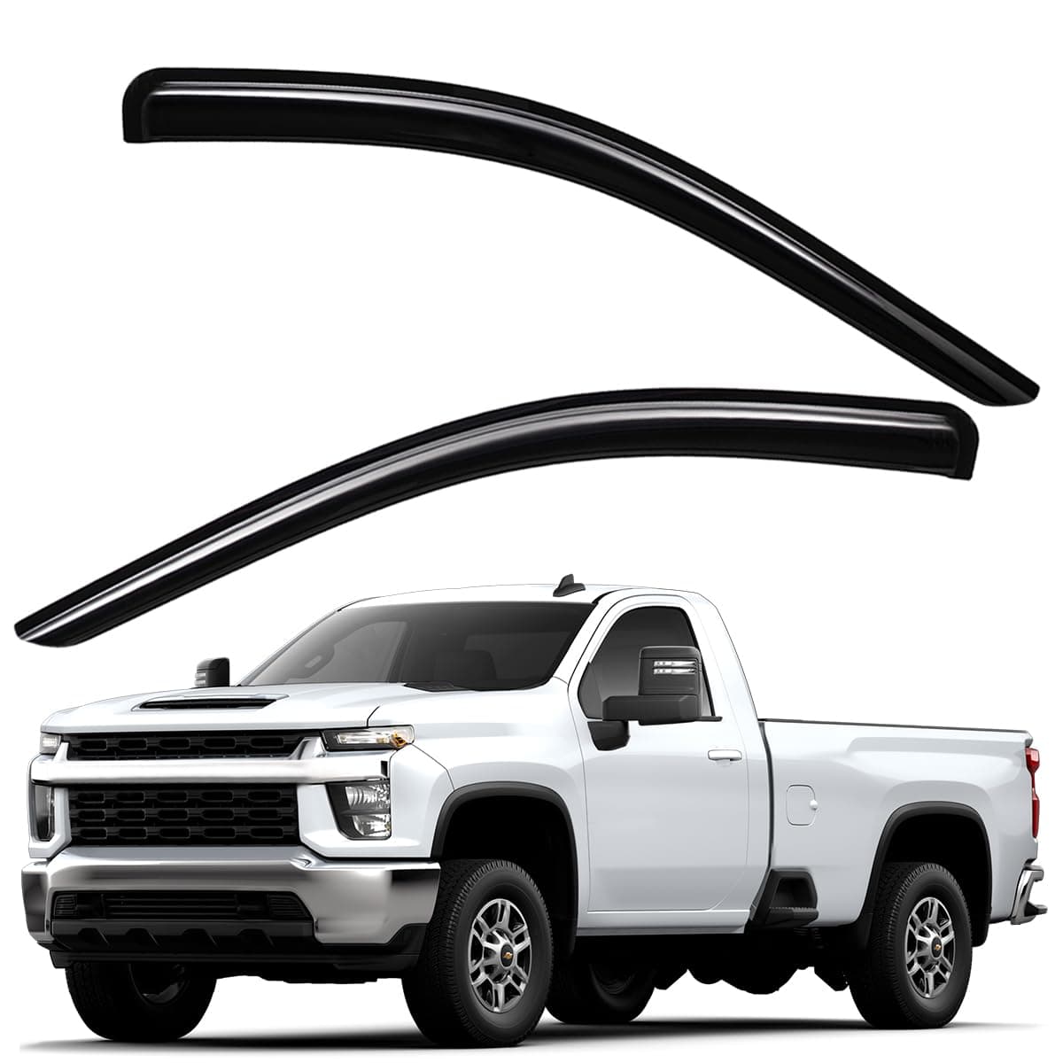 Lightronic Extra Durable Outside-Mount Auto Vent Window Visors, Fits 2020-2025 Chevrolet Silverado & GMC Sierra 2500 HD & 3500 HD, Regular Cab, UV-Protect Rain Guards Wind Deflectors, Smoke, 2-Pcs