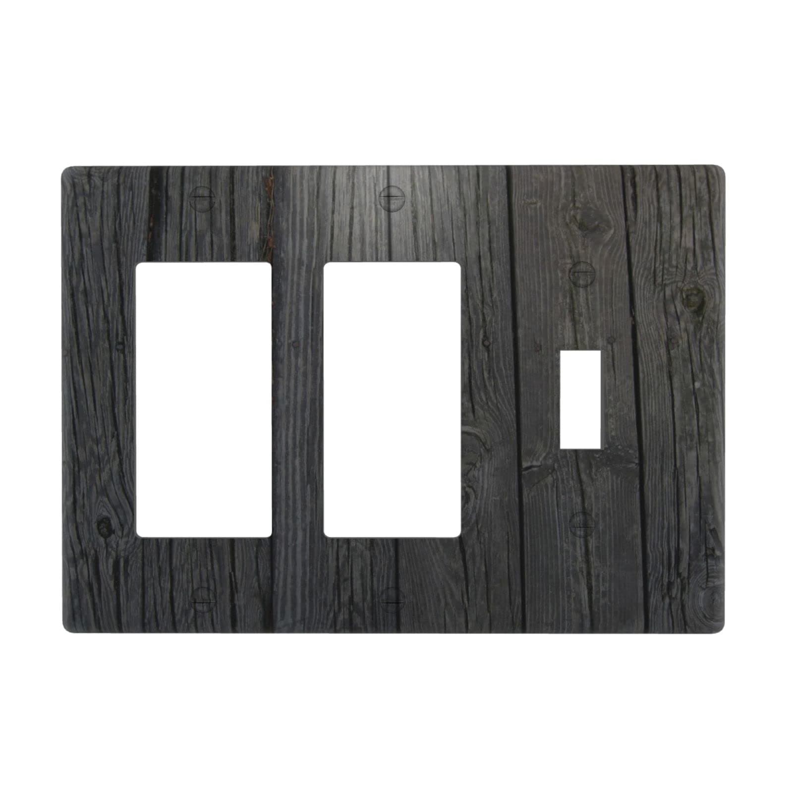 Grey Vintage Wood Pattern 2 Rocker 1 Toggle Light Switch Cover Wall Plate Triple Gang 3 Decorative Decora Outlet Combo for Kitchen Room Farmhouse Home Bedroom Bathroom Decor Unique Accessories Design