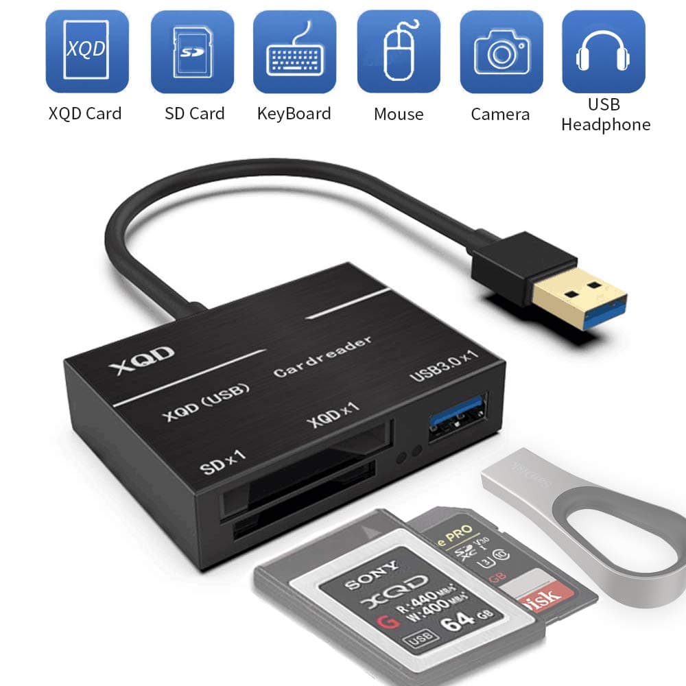 Lemorele XQD Card Reader, SD Card Reader,USB 3.0 5Gbps High Speed Carmera Memory Card Reader,Support sony G series(with USB mark),Lexar USB Mark card, SD series for Mac OS/Windows systems(Black)