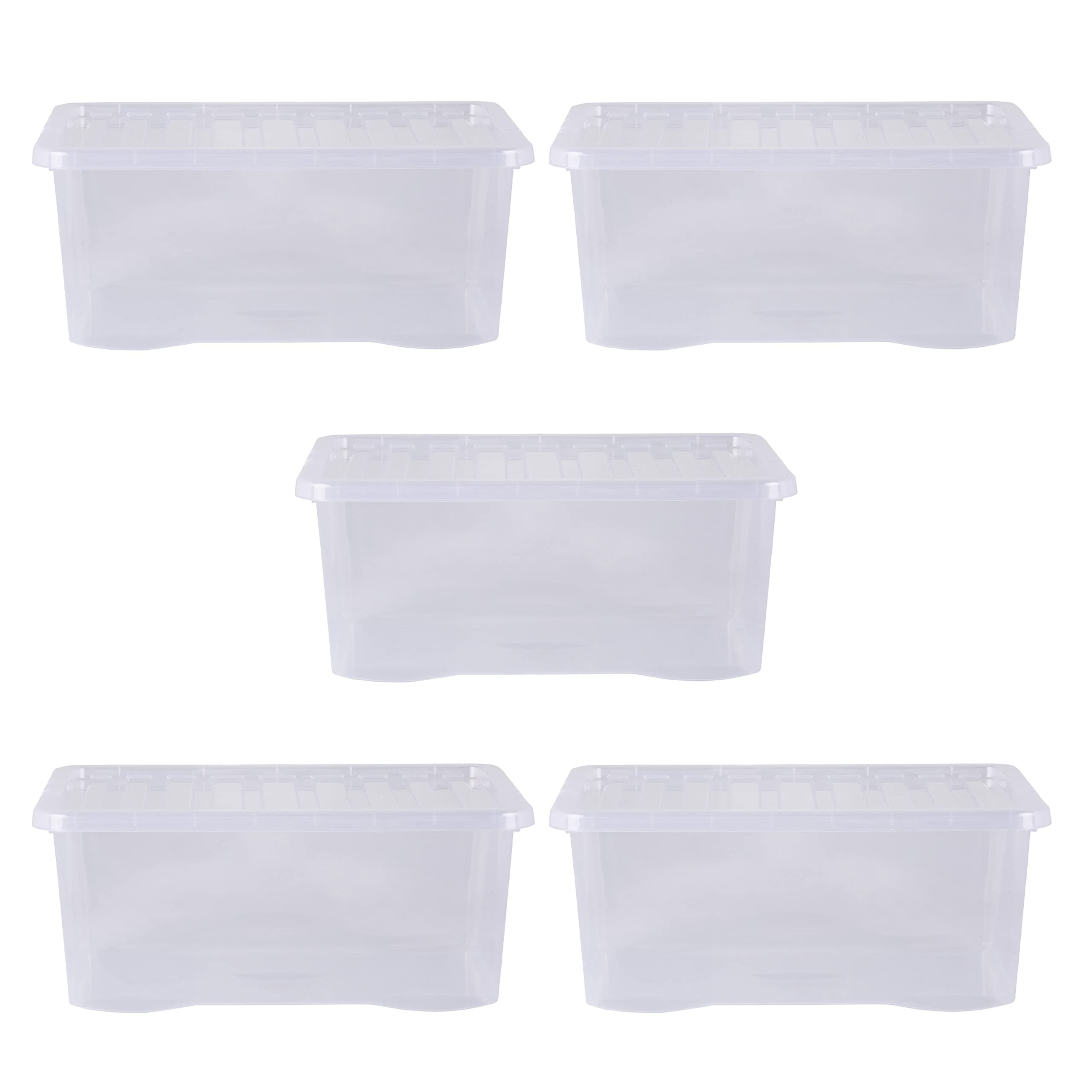 Wham Crystal 5 x 45L Stackable Plastic Storage Boxes with Lids | Ideal for Home, Office, Toys & More | Large Boxes | Made in UK - Clear
