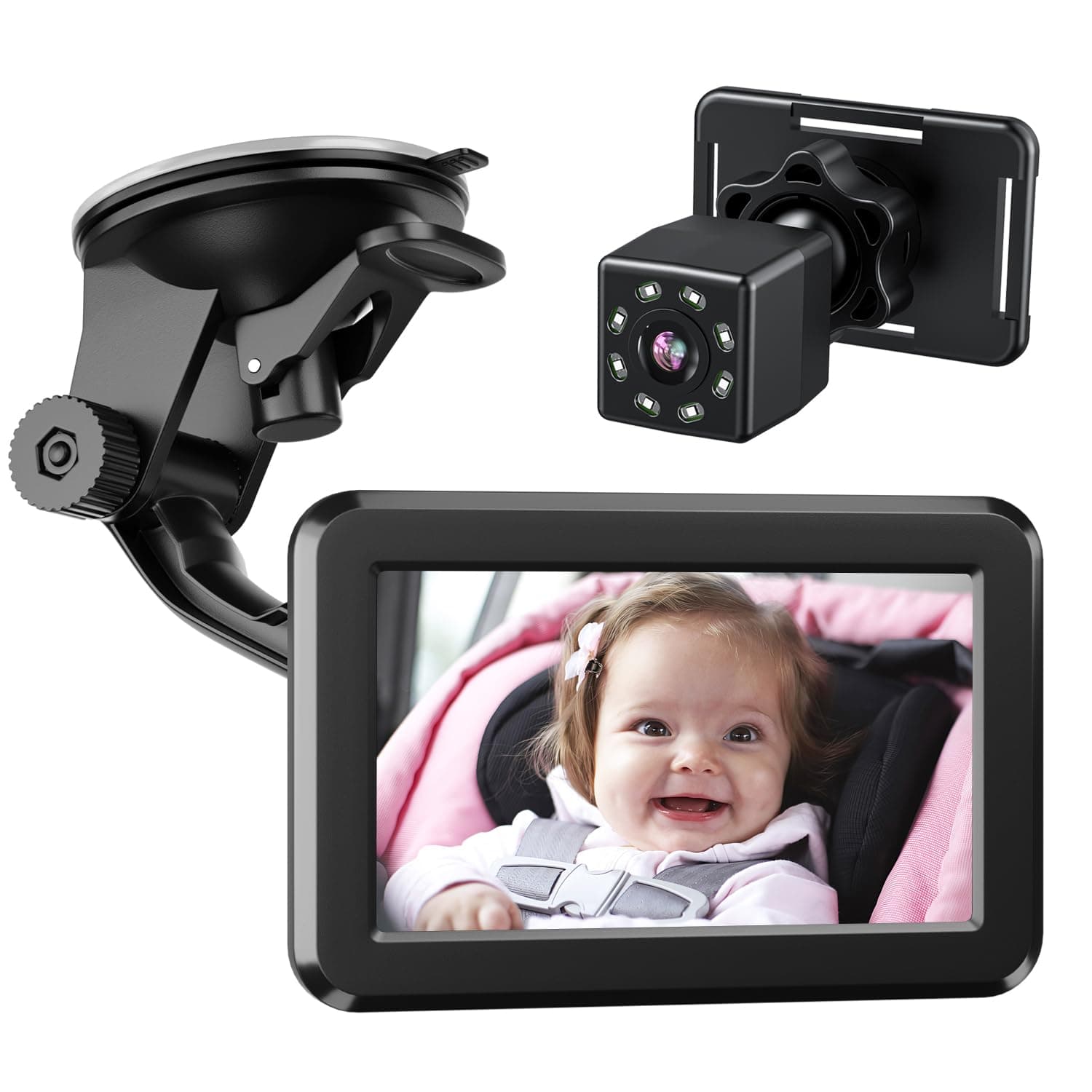 Itomoro Back Seat Baby Car Camera with HD Night Vision Function Car Mirror Display, Reusable Sucker Bracket, Wide View, 12V Cigarette Lighter, Easily Observe the Baby’s Move