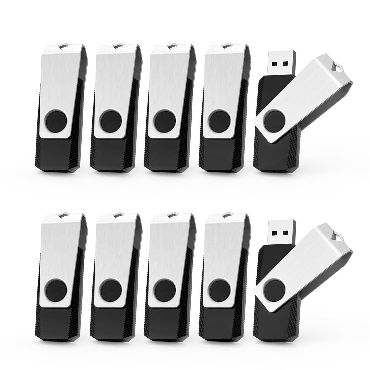 TOPESEL 10 Pack 64GB USB 2.0 Flash Drive Memory Stick Fold Storage Thumb Stick Pen Swivel Design (64G, 10PCS, Black)