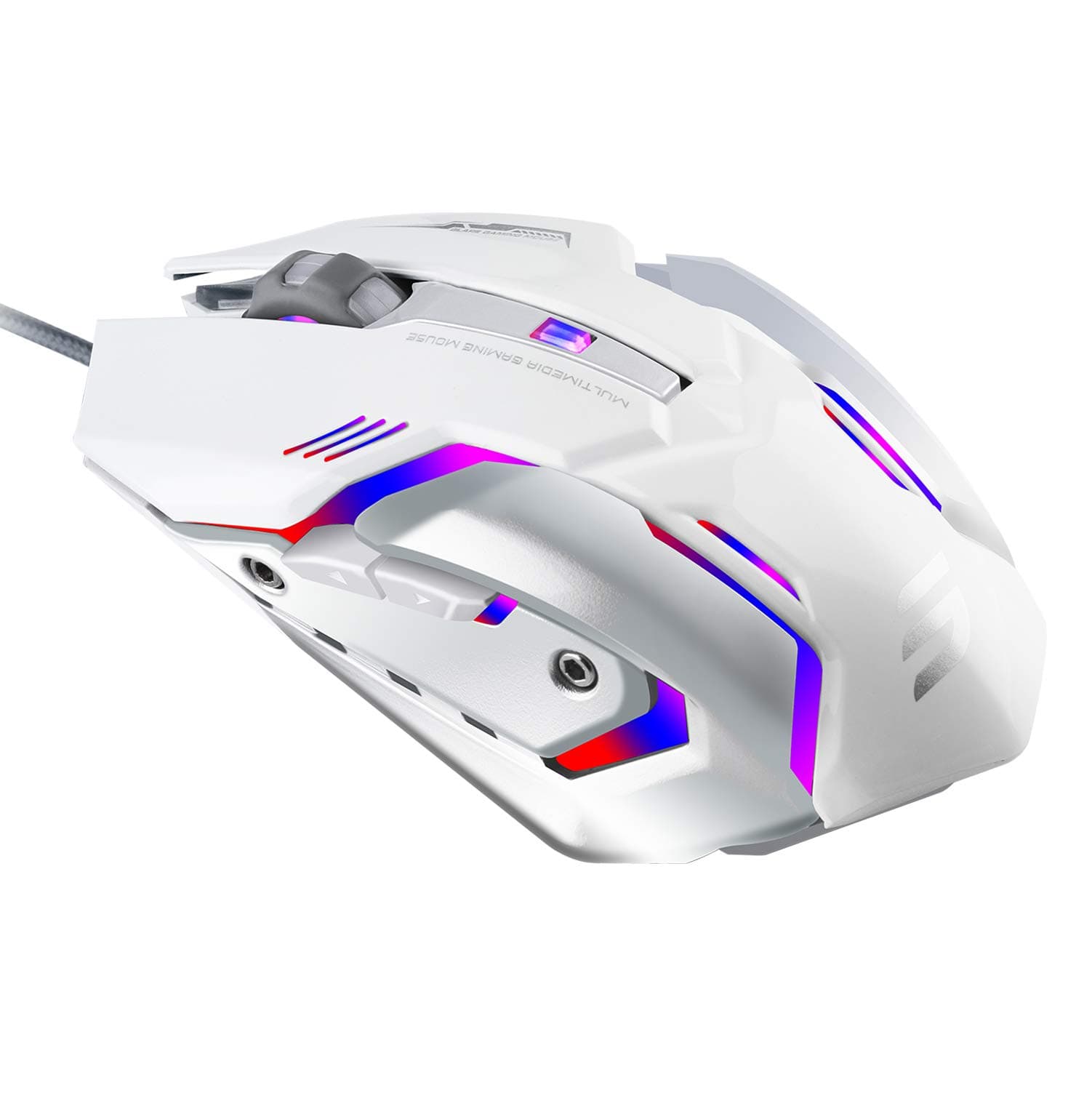 LINGYI Gaming mouse, 6 Programmable Buttons, 4 Adjustable DPI Levels, 4 Circular & Breathing LED Light, Used for games and office[ white]