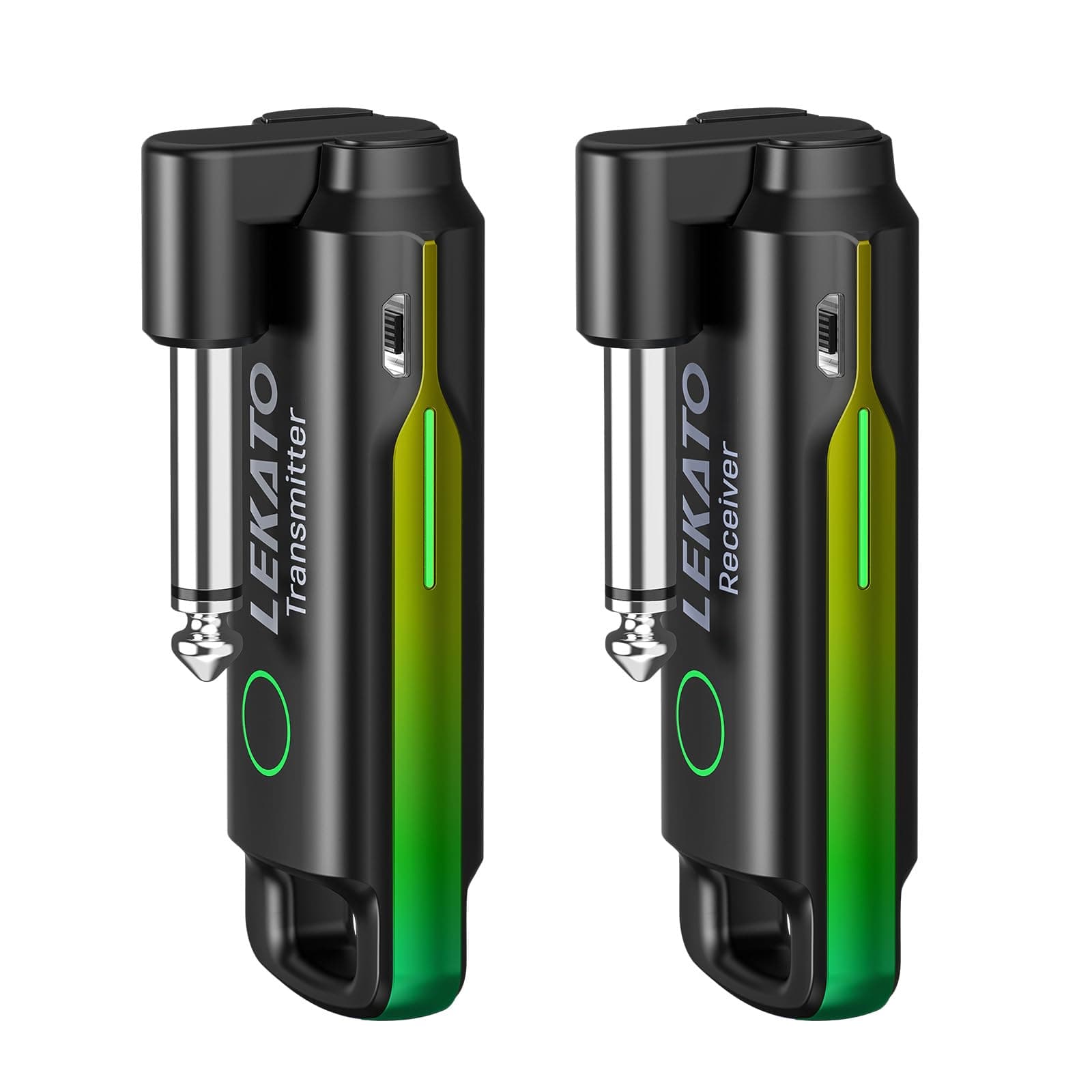 LEKATO WS-70 Guitar Wireless System with 70 Channels <3ms Low Latency Wireless Transmitter Receiver Rechargeable Digital Audio Cordless Guitar Cable Bass Lead for Electric Guitars Bass (Green)
