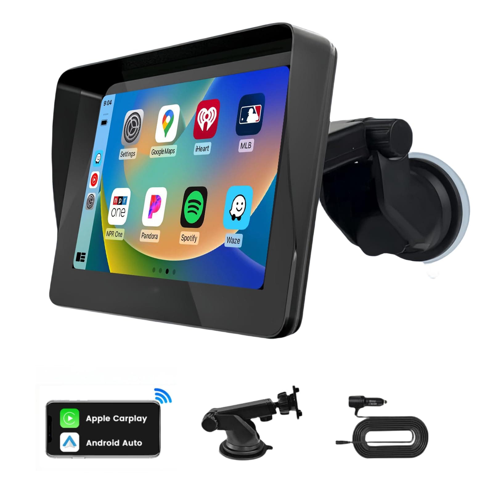 7 inch Touch Screen Portable Carplay Screen Display Support Wireless Carplay and Android Auto Stereo with Mirror Link FM/AUX/USB/TF Bluetooth Carplay for GPS Navigation