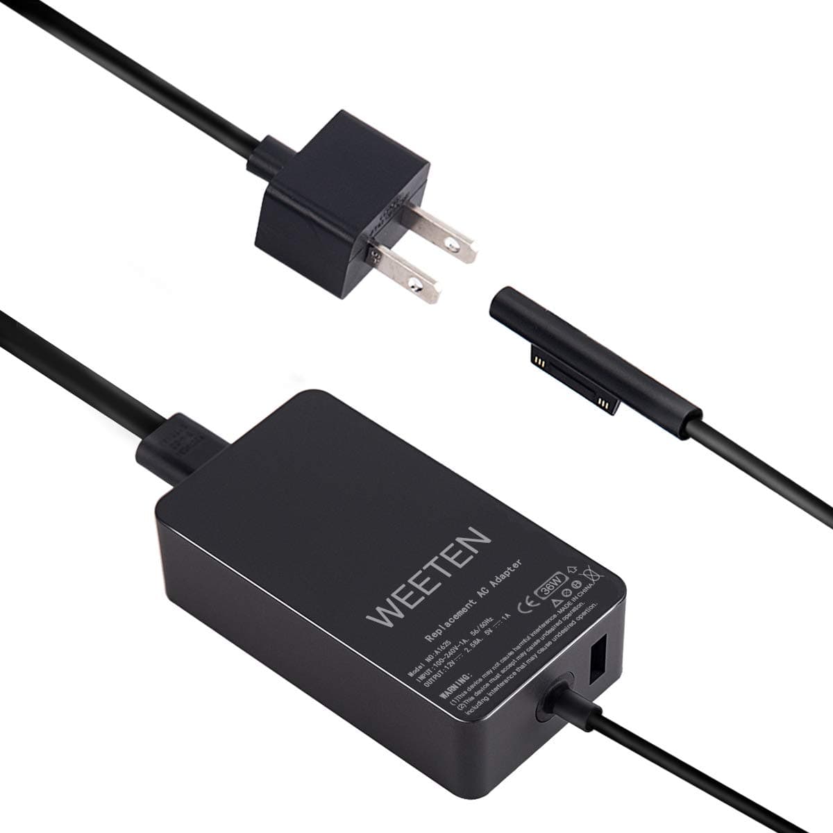 WEETEN 36W 12V 2.58A Surface Power Supply Compatible for Microsoft Surface Pro 3 Pro 4 Pro 5 Pro 6, Surface Go, Windows Tablet AC Adapter Charger Replacement Cord with USB Port 1625