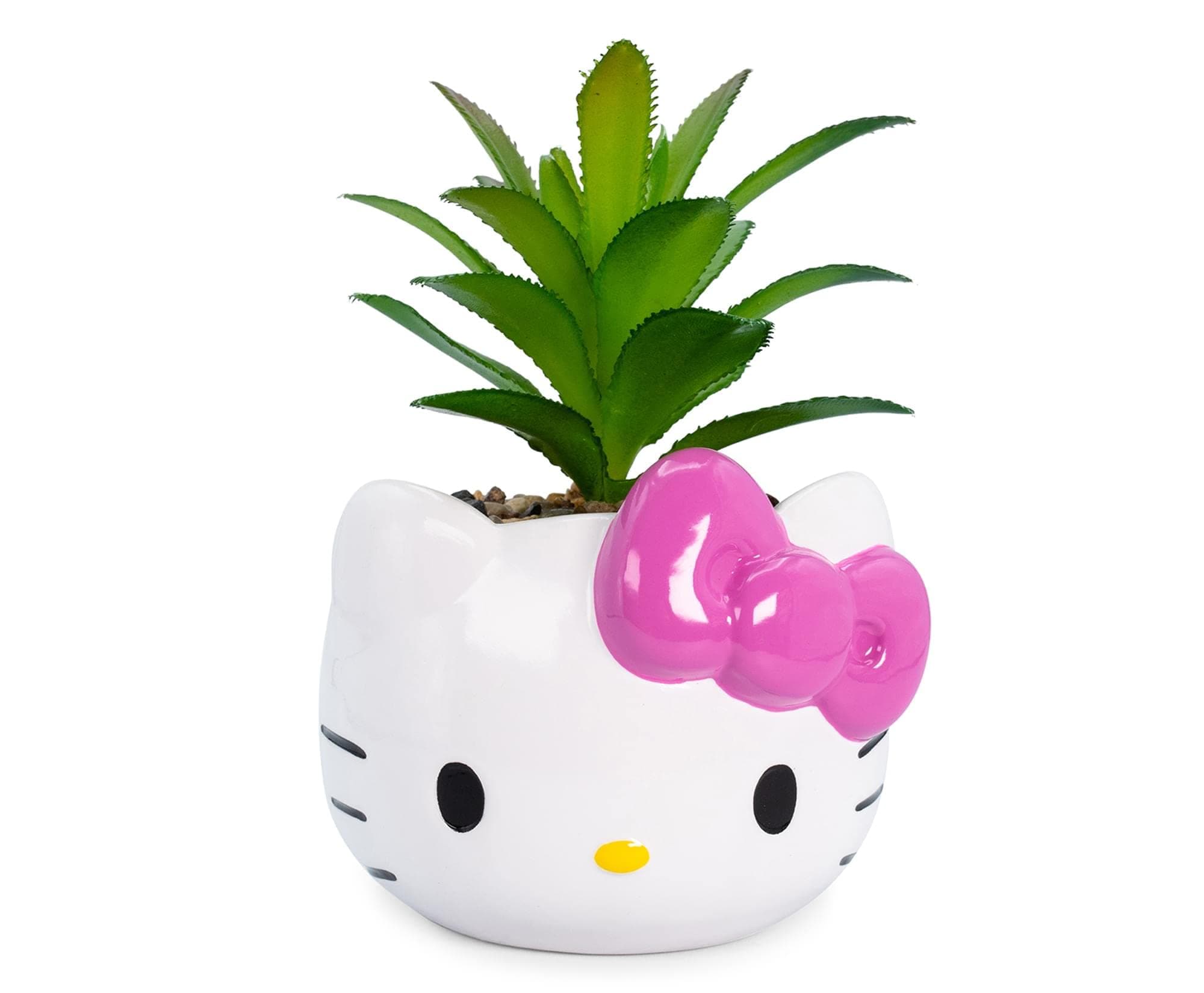 Silver Buffalo Sanrio Hello Kitty Face 3-Inch Ceramic Mini Planter with Artificial Succulent