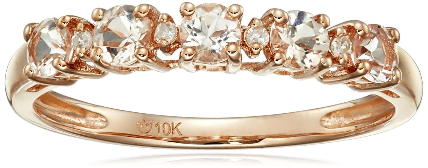 10k Rose Gold Morganite and Diamond Accented Stackable Ring, Size 7