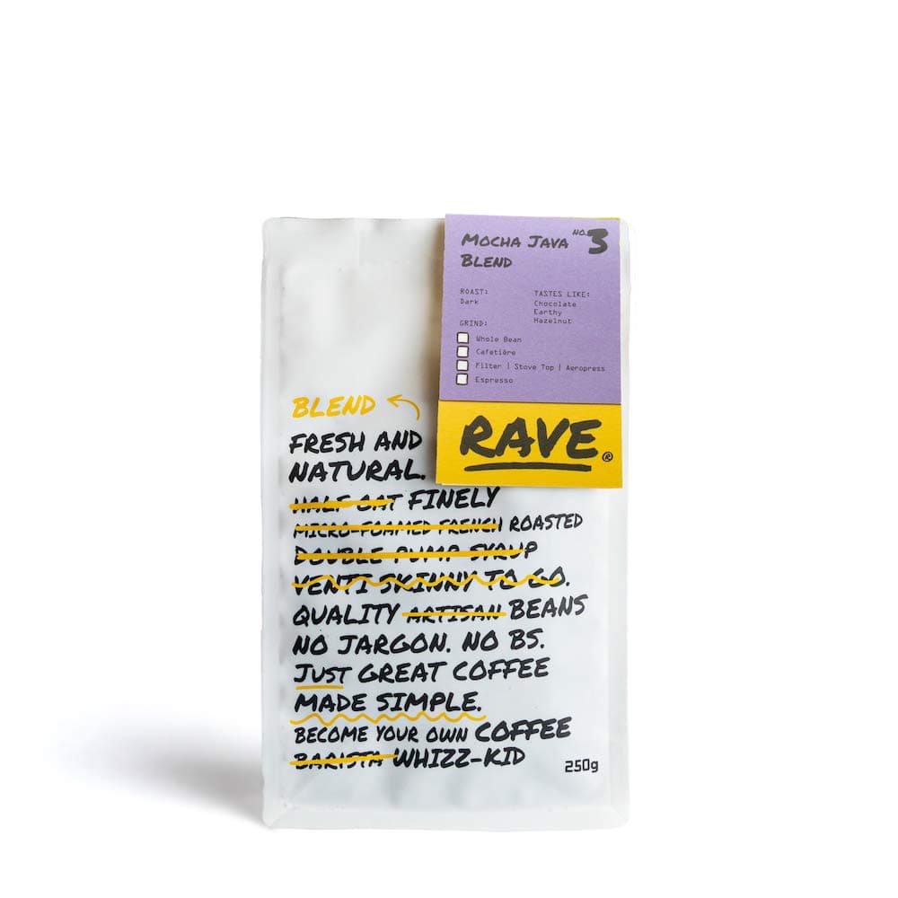 Rave Coffee - Mocha Java Blend Nº 3, Filter Grind Freshly Roasted 250g