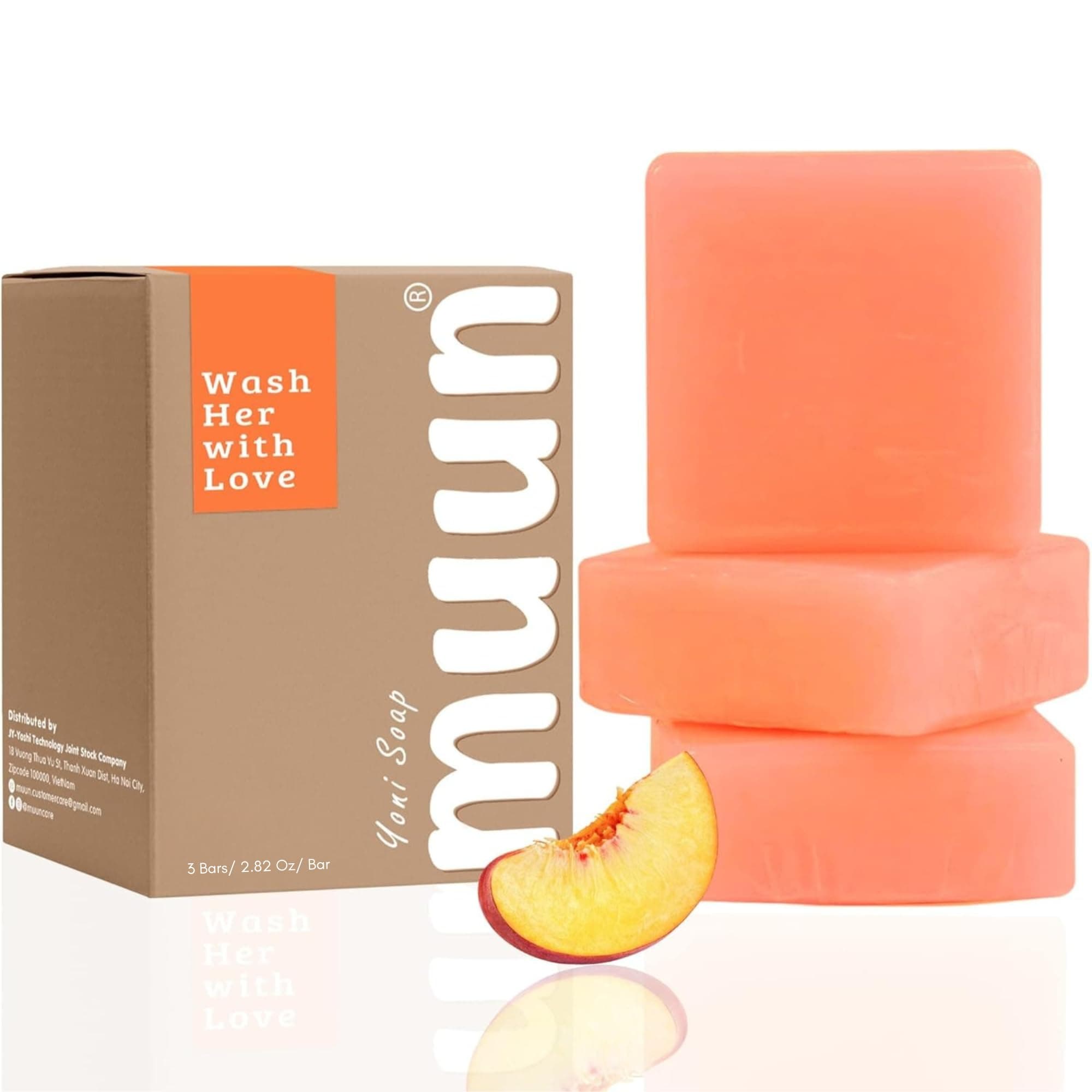 Muun Peach Yoni Soap Bar - Pack 3 Peach Ph Balance Probiotics & Natural Ingredients - Gentle Cleansing Formula Eliminates Odor Vaginal Health - Feminine Wash