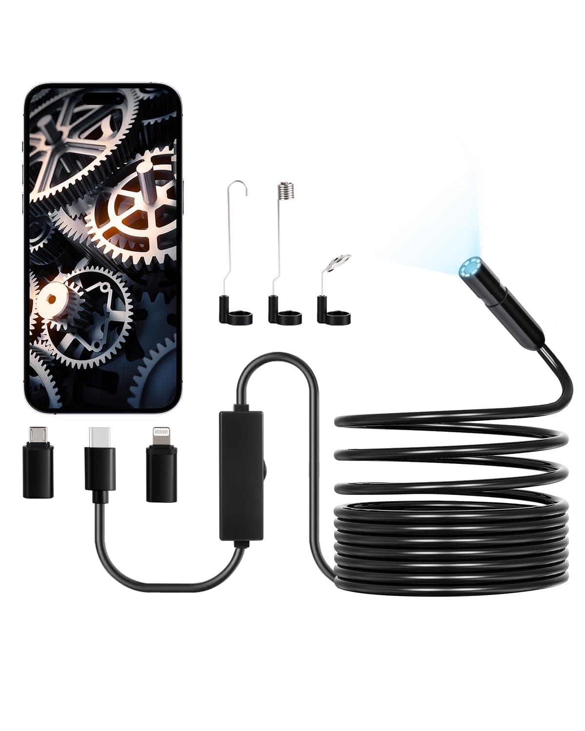 VEVOR Endoscope Camera with Light, 1920P HD Borescope for Android & iOS, 8 LED Lights Inspection Camera with 16.4FT Semi-Rigid Cable, 2X Zoom, IP67 Waterproof Snake Scope Camera for Auto, Plumbing