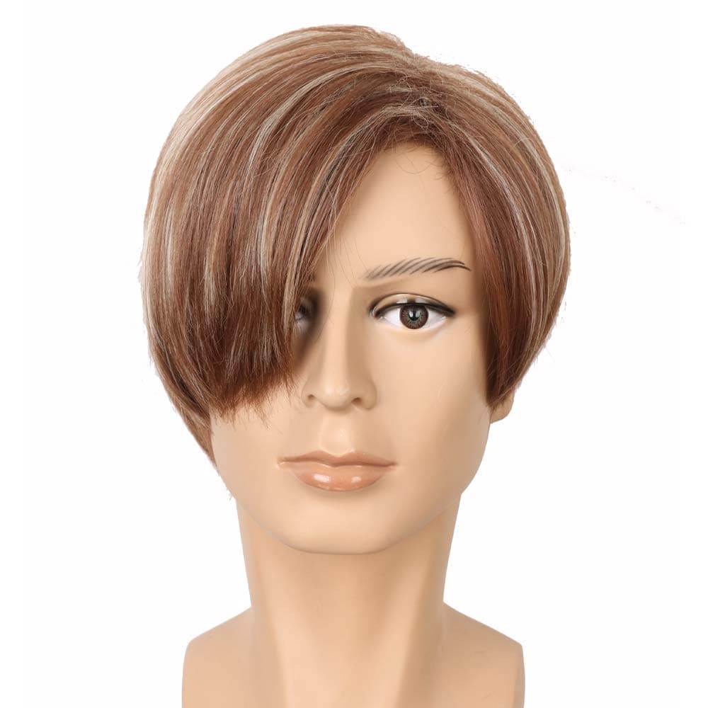 Yuehong Men Short Straight Brown Wig Film Anime Cosplay Costume Hair Heat Resistant Synthetic Fibers Wig Soft Durable Breathable