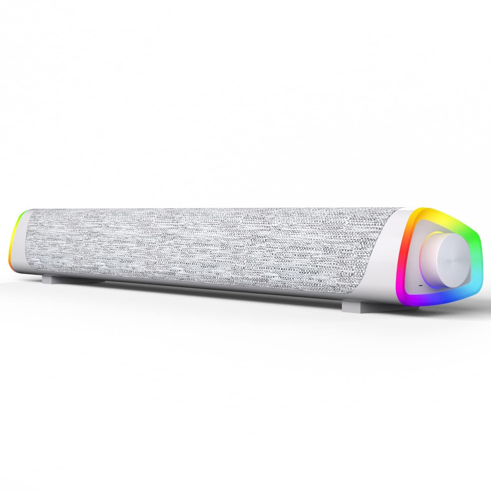 – Computer Speakers, Wired USB-Powered Bluetooth V5.3 PC Sound Bar, Colorful RGB Lights with Switch Button, Surround Sound Portable Computer SoundBar Speaker for Desktop Laptop Phone(Greyï¼‰