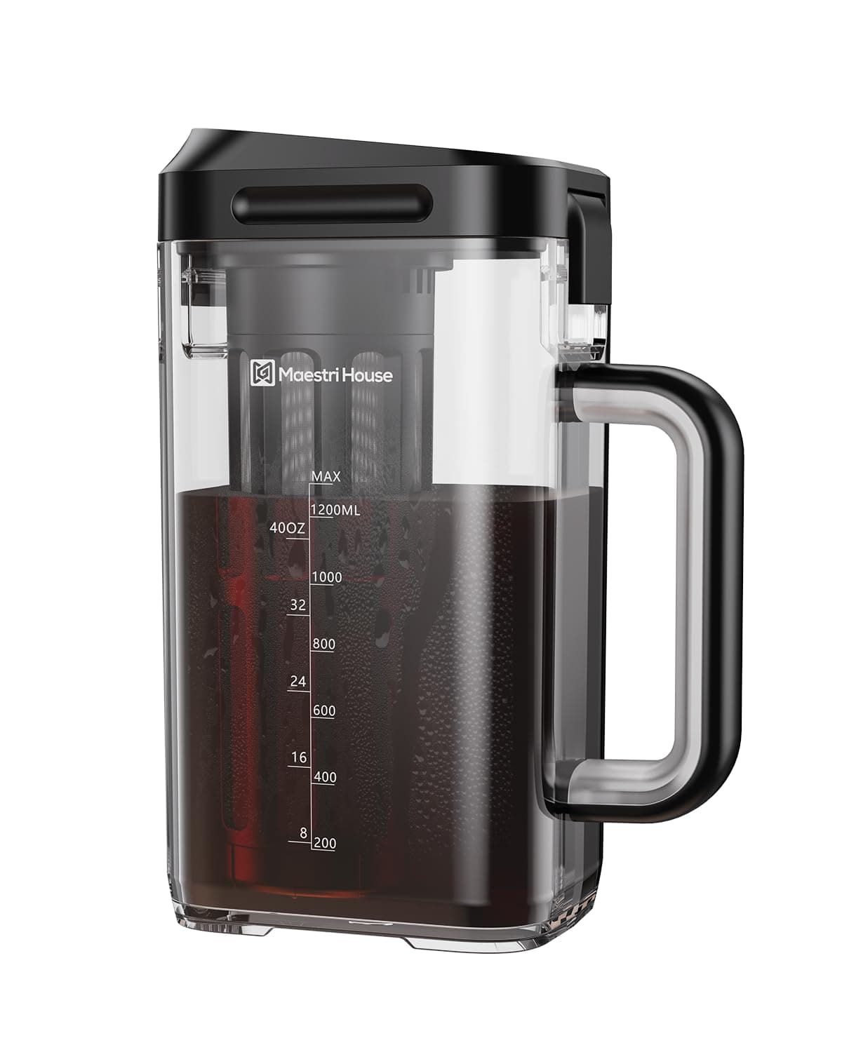 Maestri House Compact Cold Brew Coffee Maker, 41oz Iced Tea and Coffee Maker Brewer Space Saving Tritan Pitcher, 350 Mesh Filter, 100% Leak-Proof (Black)