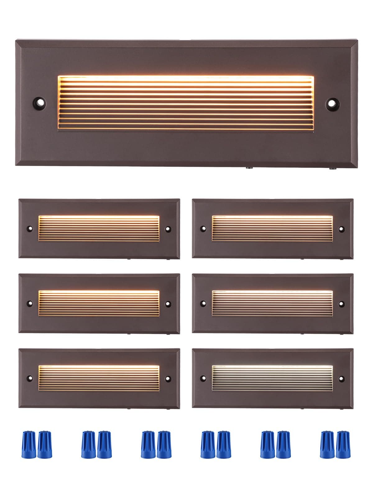 5W/4W/3W Dimmable 5CCT Low Voltage LED Step Lights Outdoor, 9 Inch Exterior Step Lighting, 12-24V AC/DC Landscape Stair Riser Light, UL Listed, IP65, Oil Rubbed Bronze, Aluminum, Pack of 6
