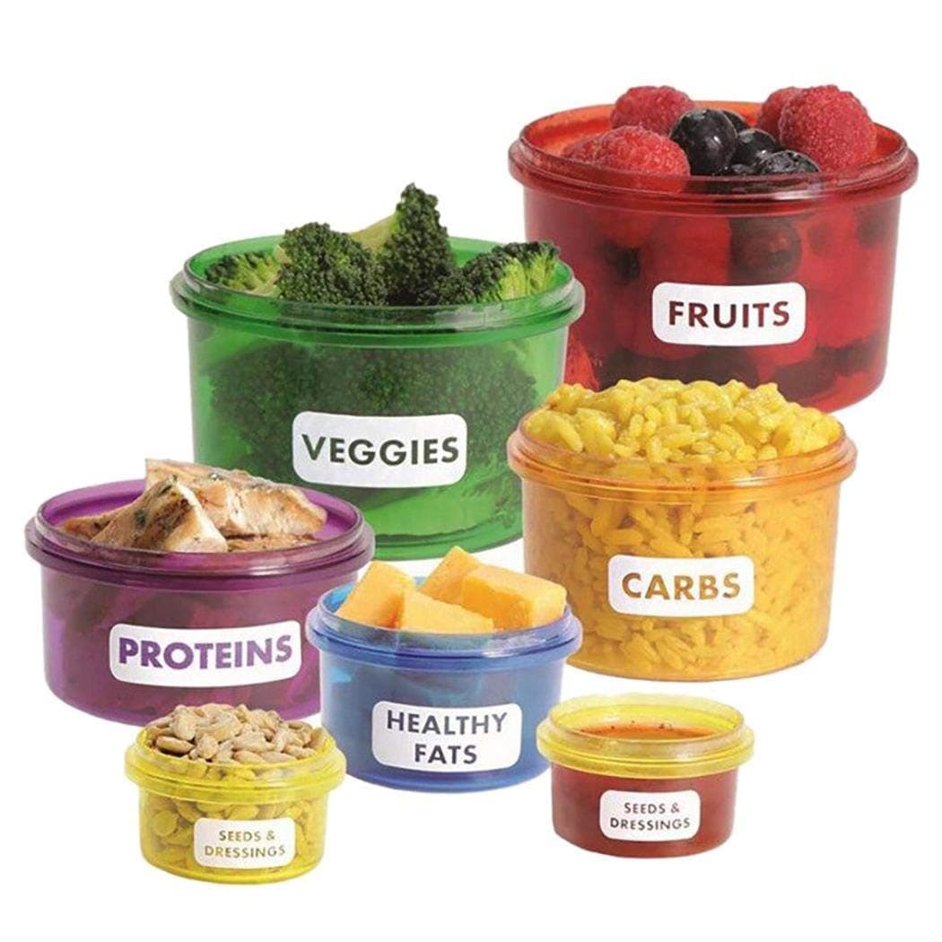 Trading Innovation Portion Control Containers [Pack of 7] | Stackable Marked Food Storage Pots for Weight Loss Diet Food | Healthy Eating Food Container |Dishwasher Freezer & Microwave Safe
