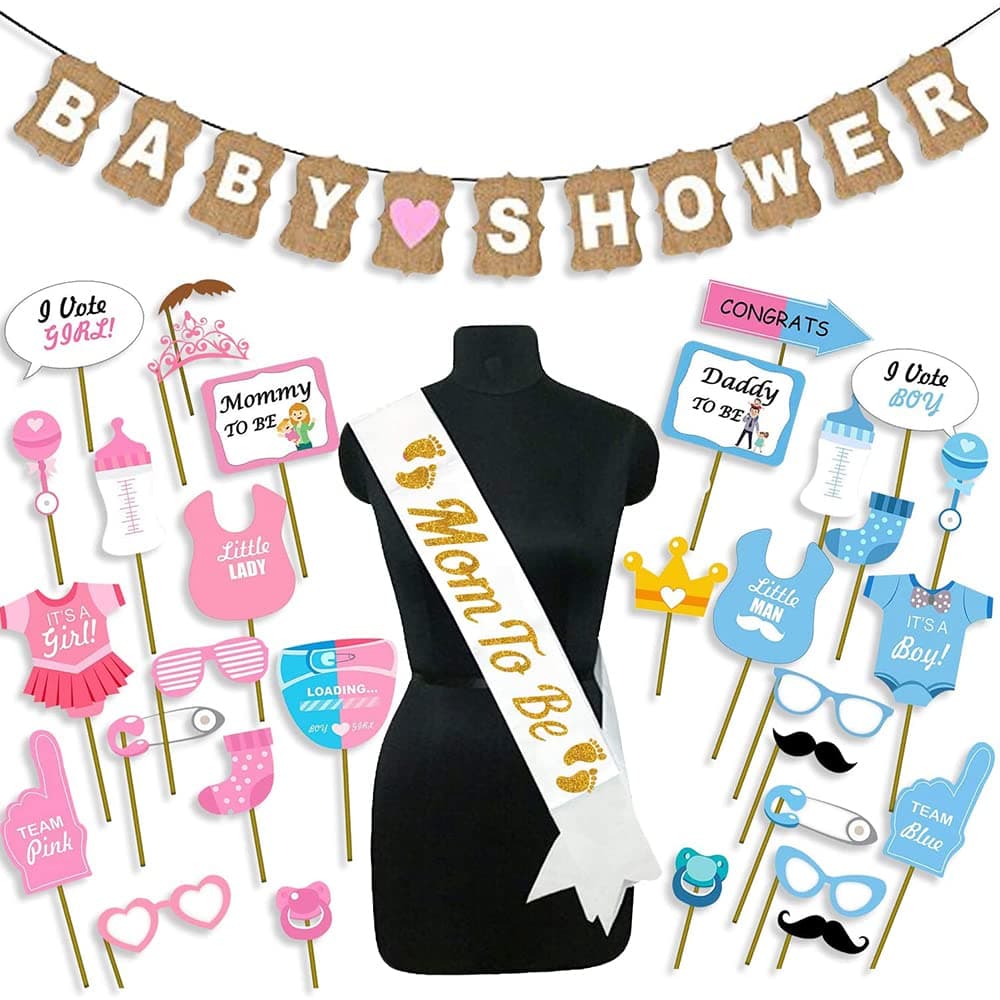 Party Propz Baby Shower Decoration Items - 31pcs Baby Shower Props For Photoshoot | With Mom To Be Sash | Mom To Be Props | Mom To Be Dad To Be | BabyShower Props | Maternity Props For Photoshoot