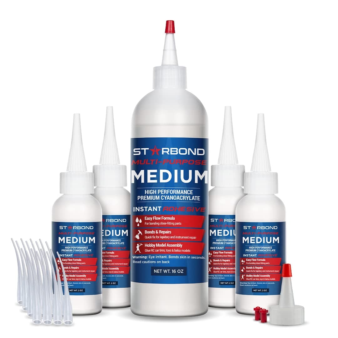 Medium CA Glue Complete Refill Kit (16 oz) – Cyanoacrylate Super Glue Refill System with Extra Bottles, Caps, Microtips & Yorker Spout for Woodworking, Carpentry, Quick Repairs & Hobby Builds