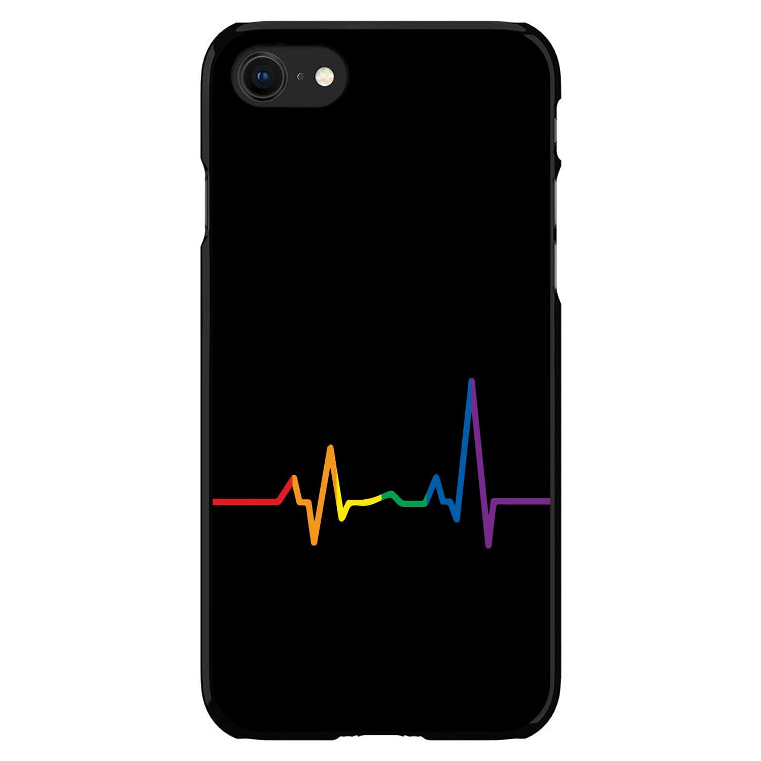DistinctInk Case for iPhone 7/8 / SE (2020 Model) - 5.5" Screen - Custom Ultra Slim Thin Hard Black Plastic Cover - Rainbow Pulse Heart Beat - Show Your LGBTQ Support