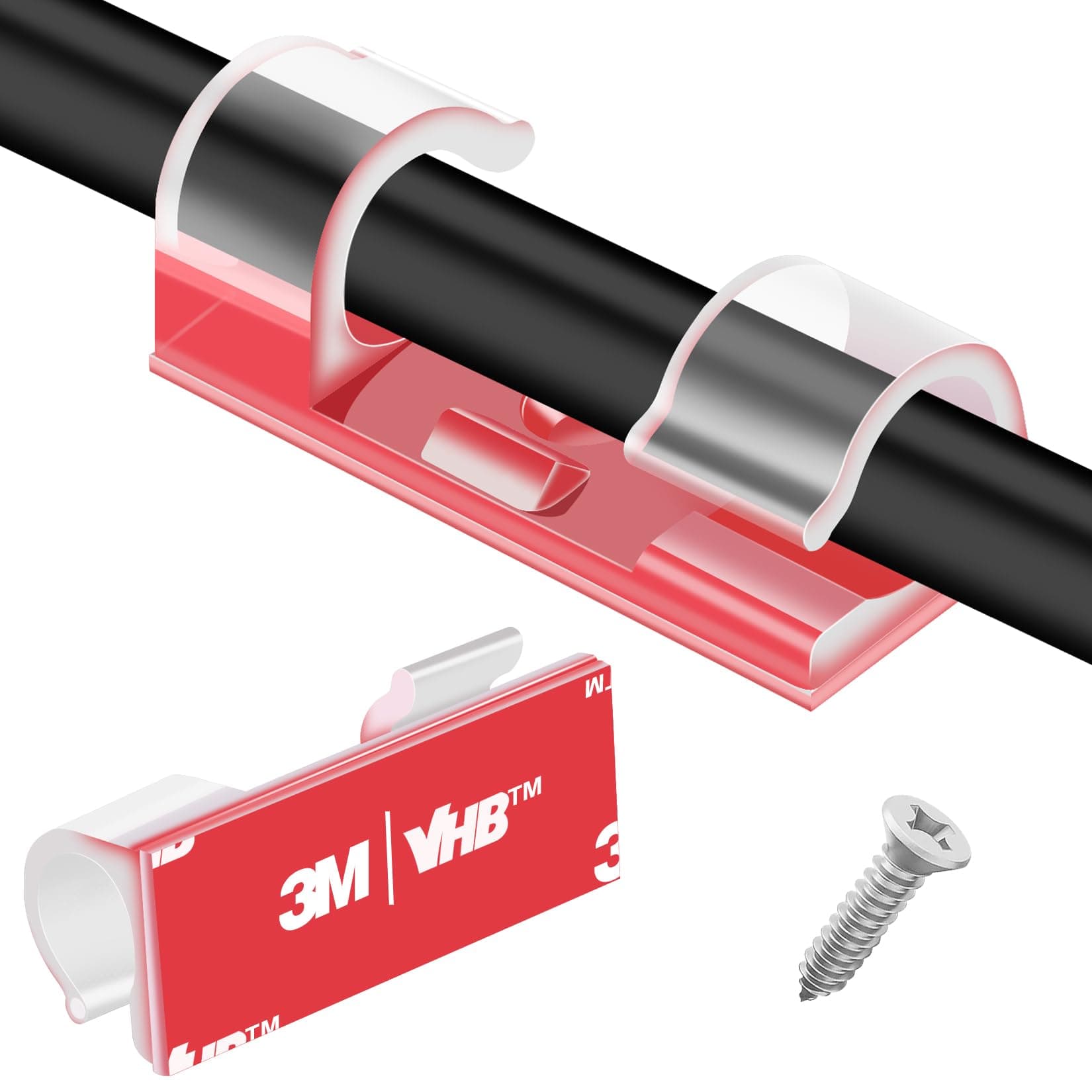 50pcs Medium Self Adhesive Cable Clips Clear,Wire Clips Cable Management Wire Organizer Cord Holder for Under Desk, Car, Wall, TV PC Ethernet Cable